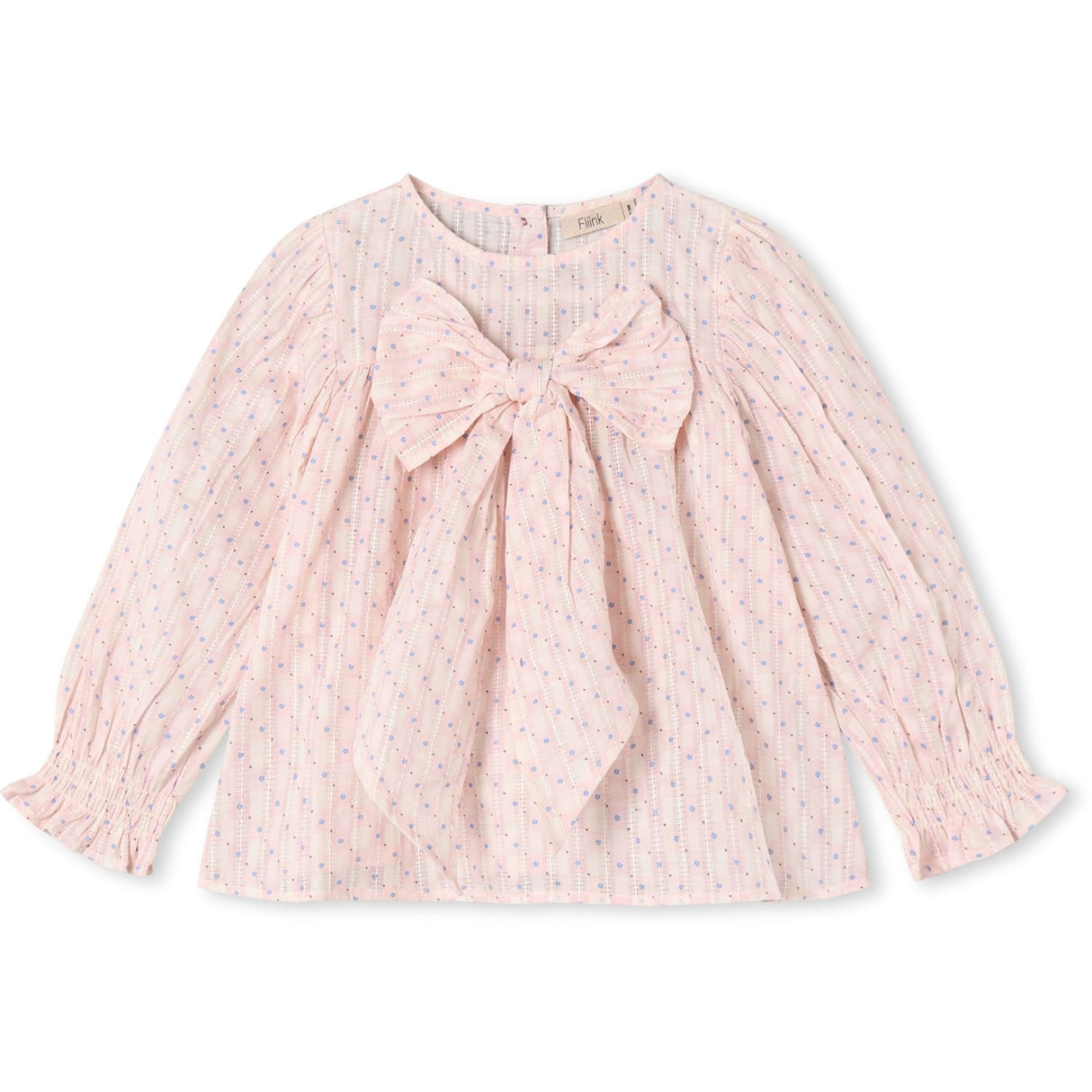 Fliink Chalk Pink Check Aop Zorro Ls Rosett Blus