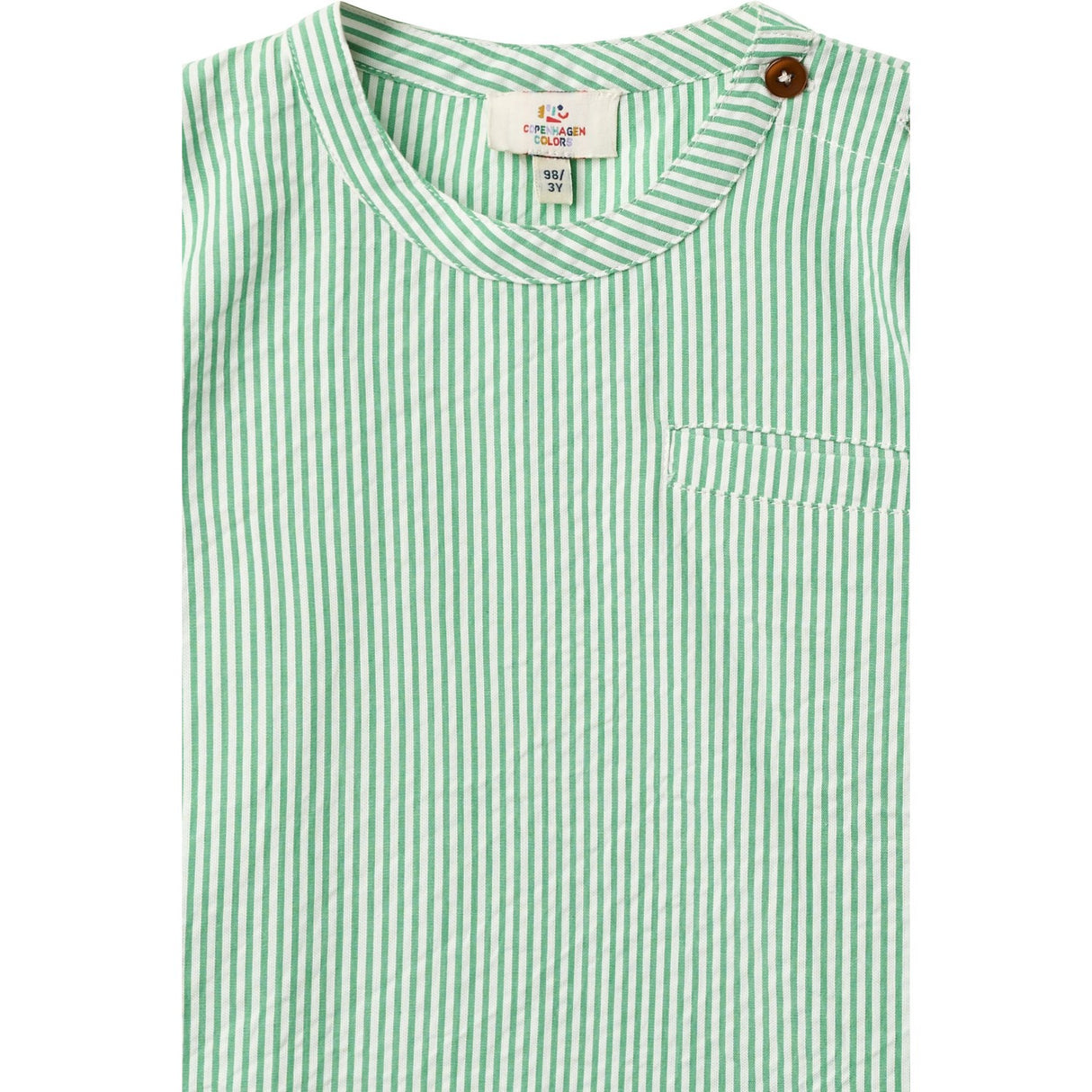 COPENHAGEN COLORS Sharp Green W Cream Stripe Seersucker Ss Blus