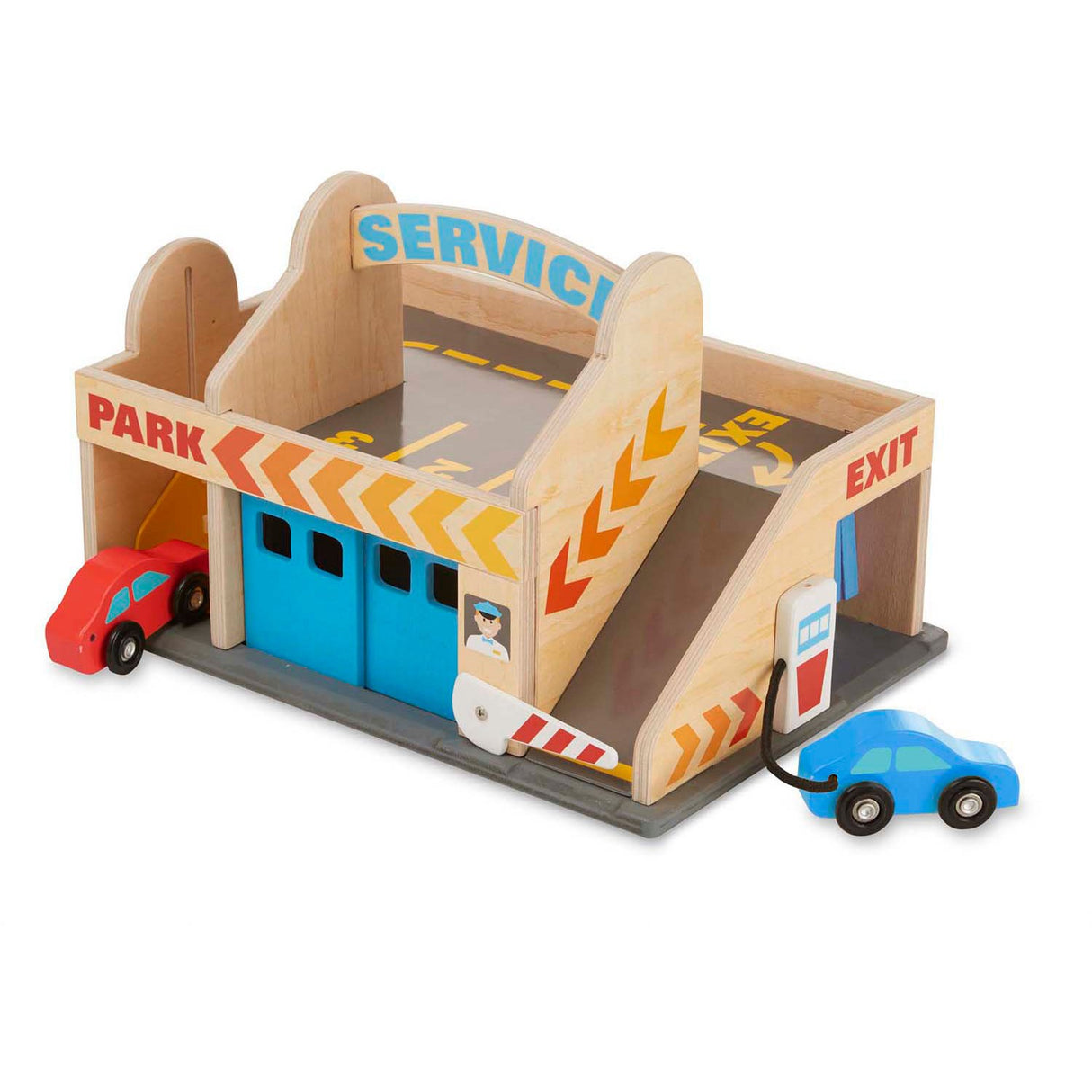 Melissa & Doug Multifarvet Parkeringshus Med Bilvask Og Tankstation