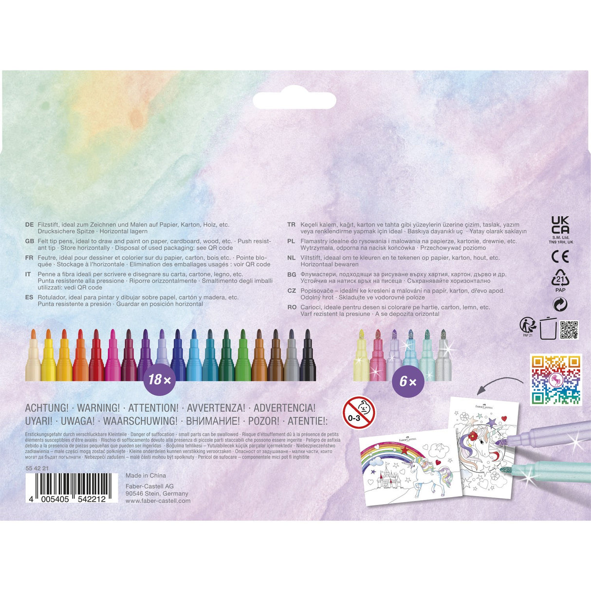 Faber-Castell enhörningsmarkörer - 18 färger + 6 glittermarkörer