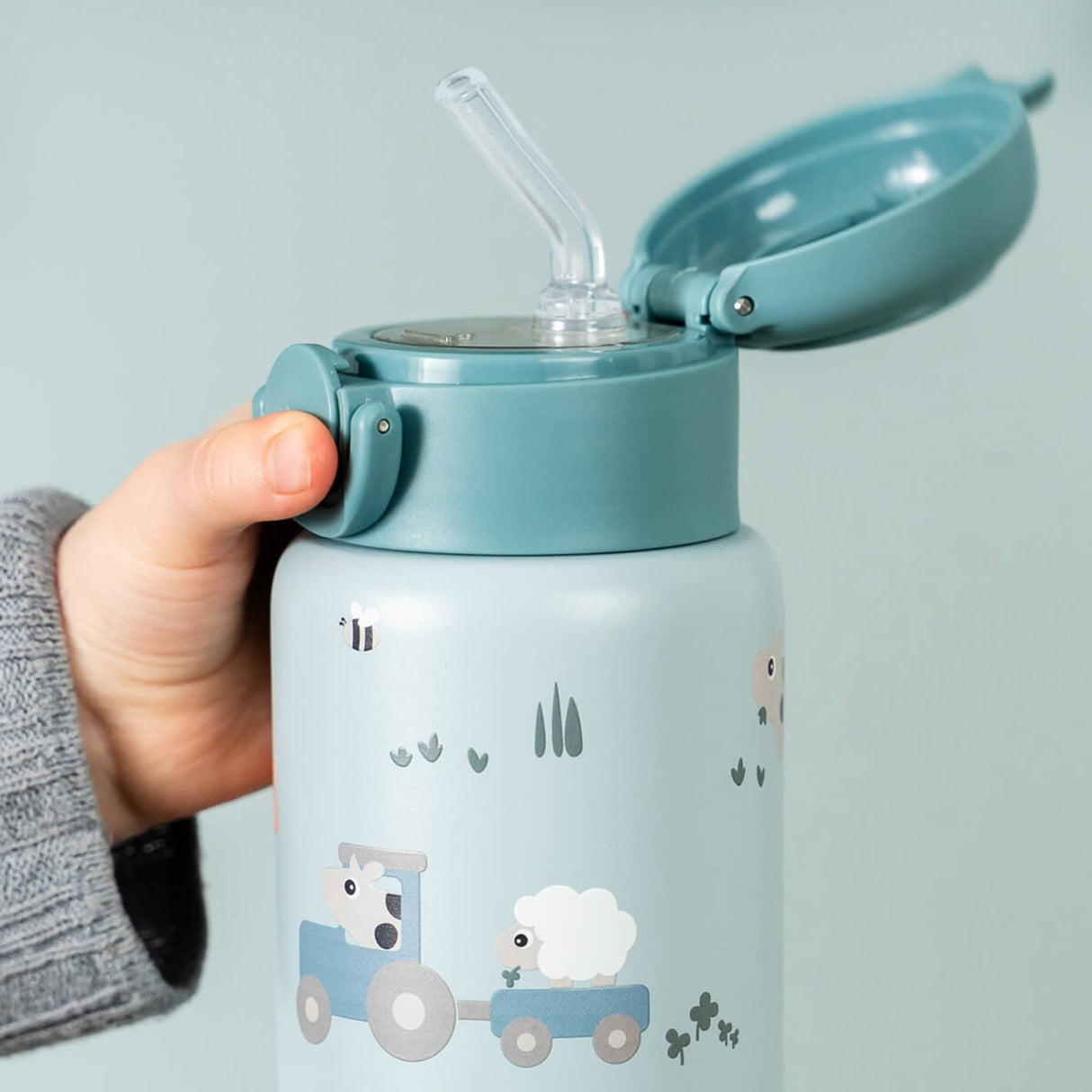 DonebyDeer Blue Tiny Farm Insulated Strån Flaska