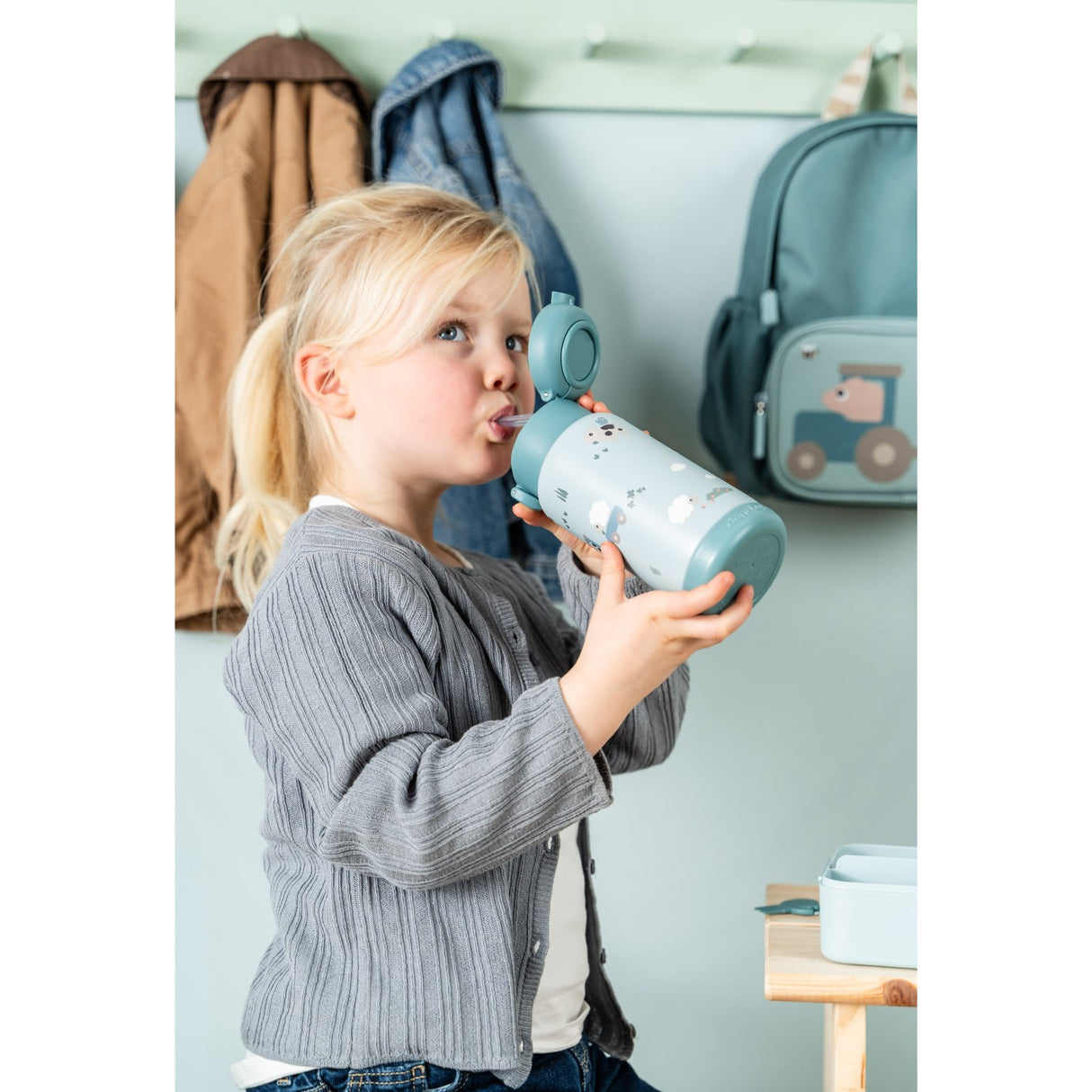 DonebyDeer Blue Tiny Farm Insulated Strån Flaska