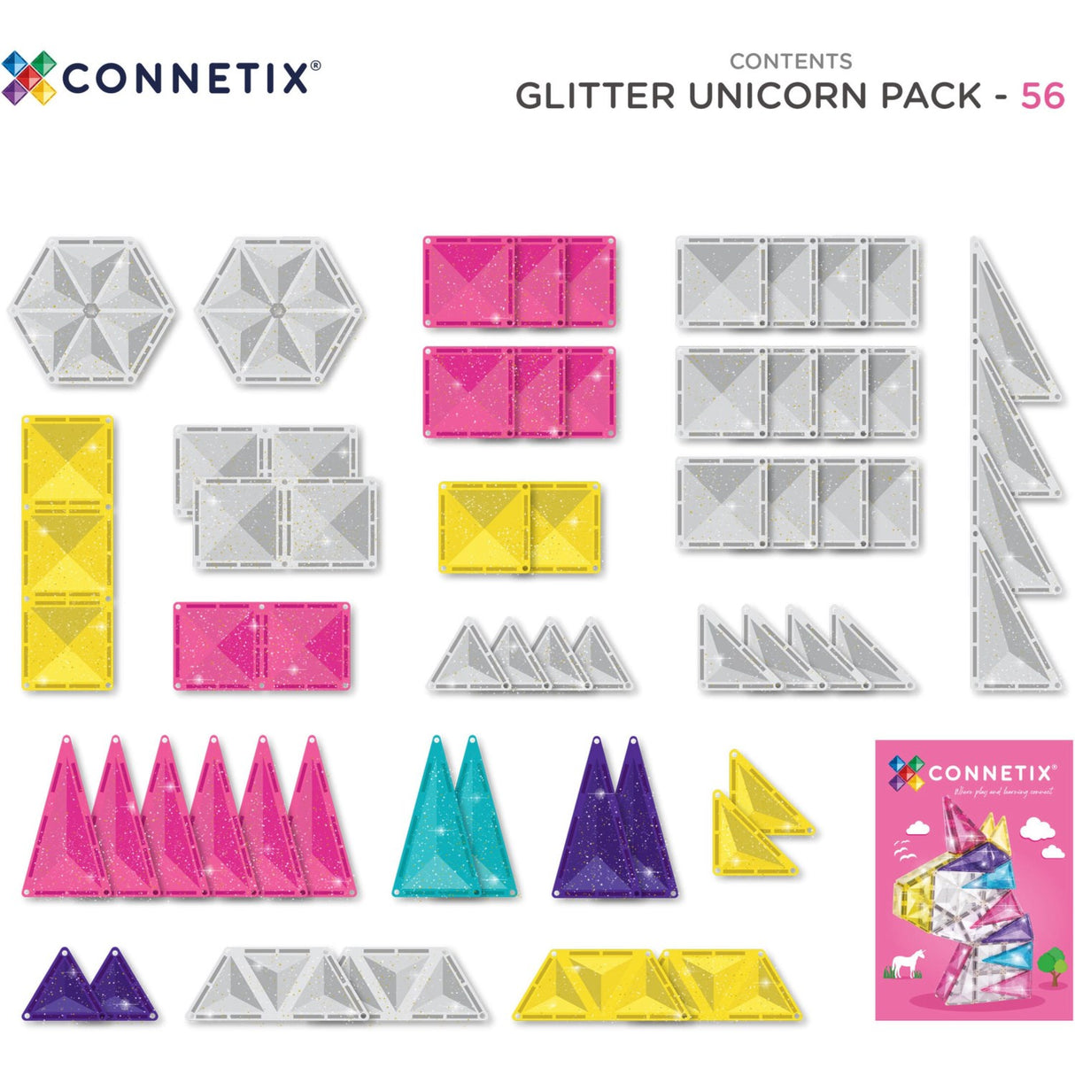 Connetix Multicolour Glitter Enhjørning Pack 56 Pcs