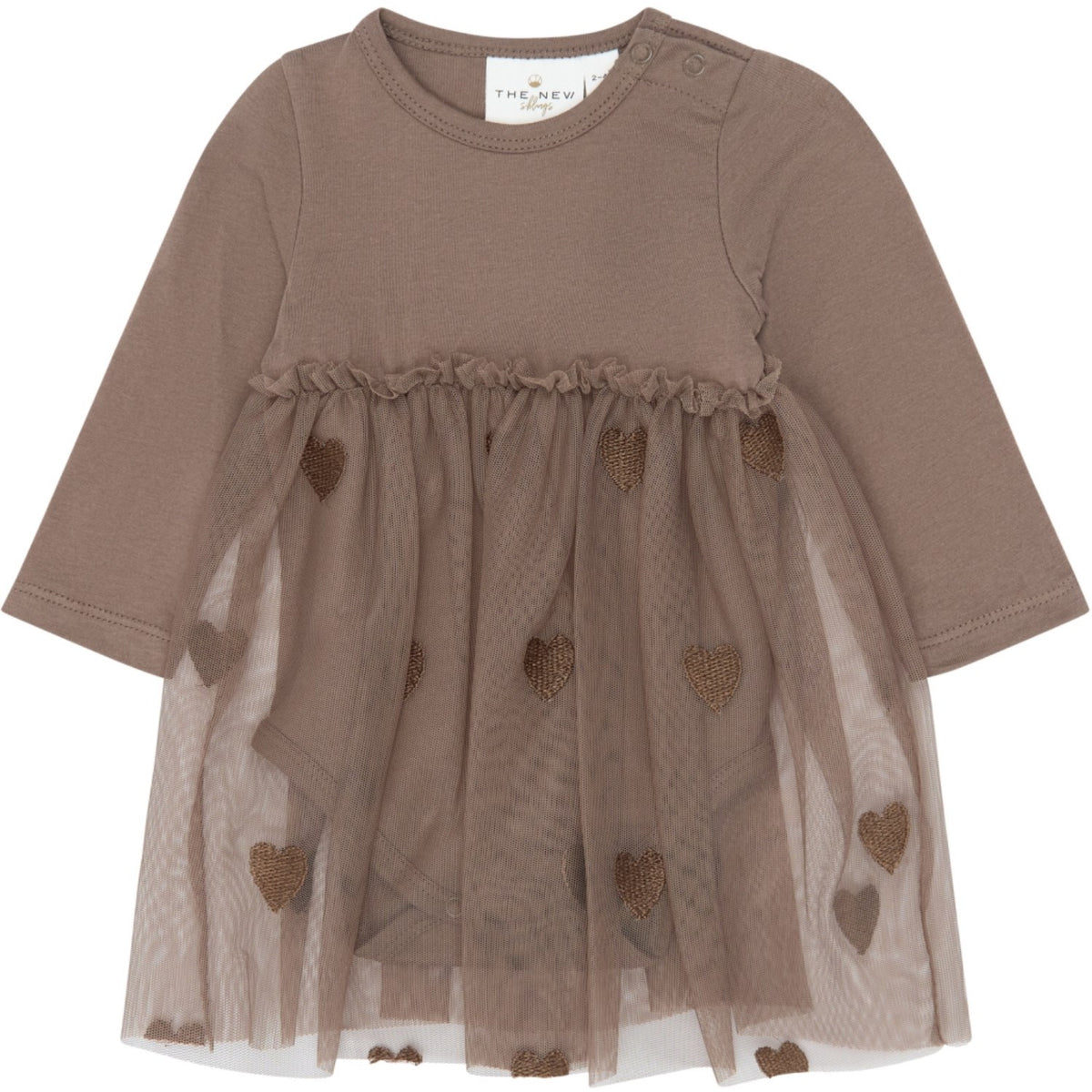 THE NEW Siblings Taupe Gray Emb Tn Tnsbynalla L_S Mesh Bodydress