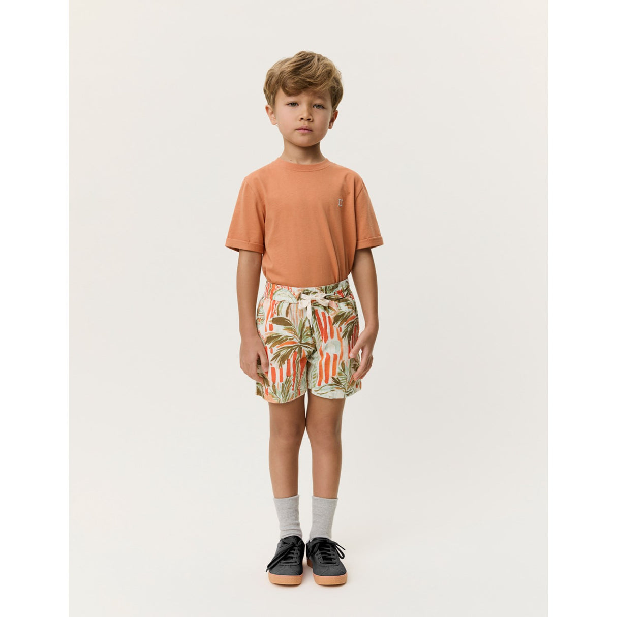 Les Deux Kids Raw Sienna Orange Palm AOP Shorts KIDS
