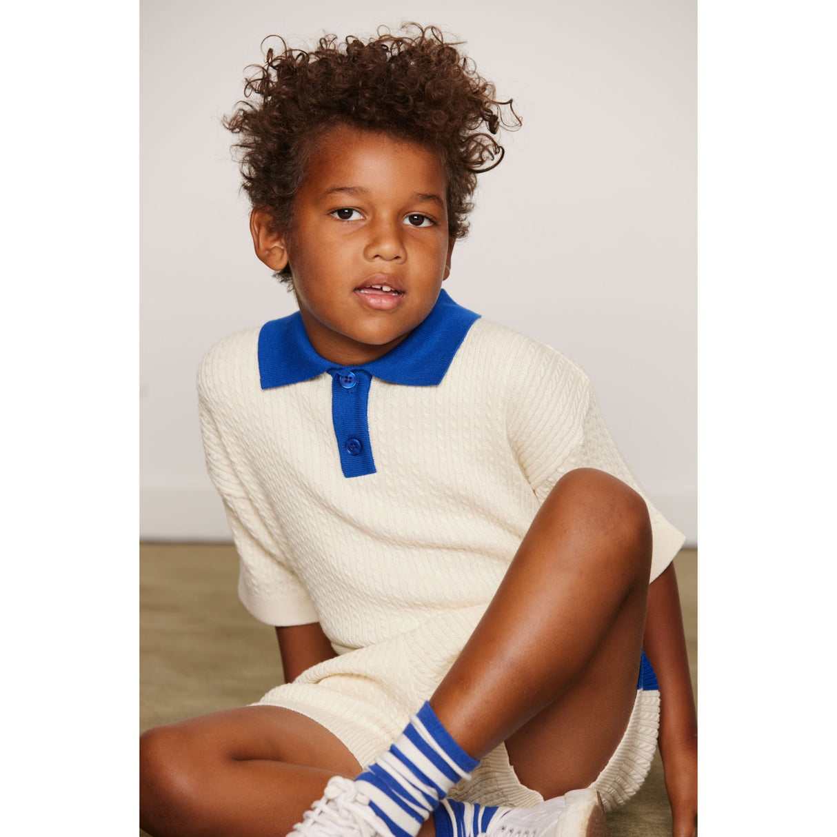 Mini Rodini Off-White Cable Stickad Pikétröja Skjorta