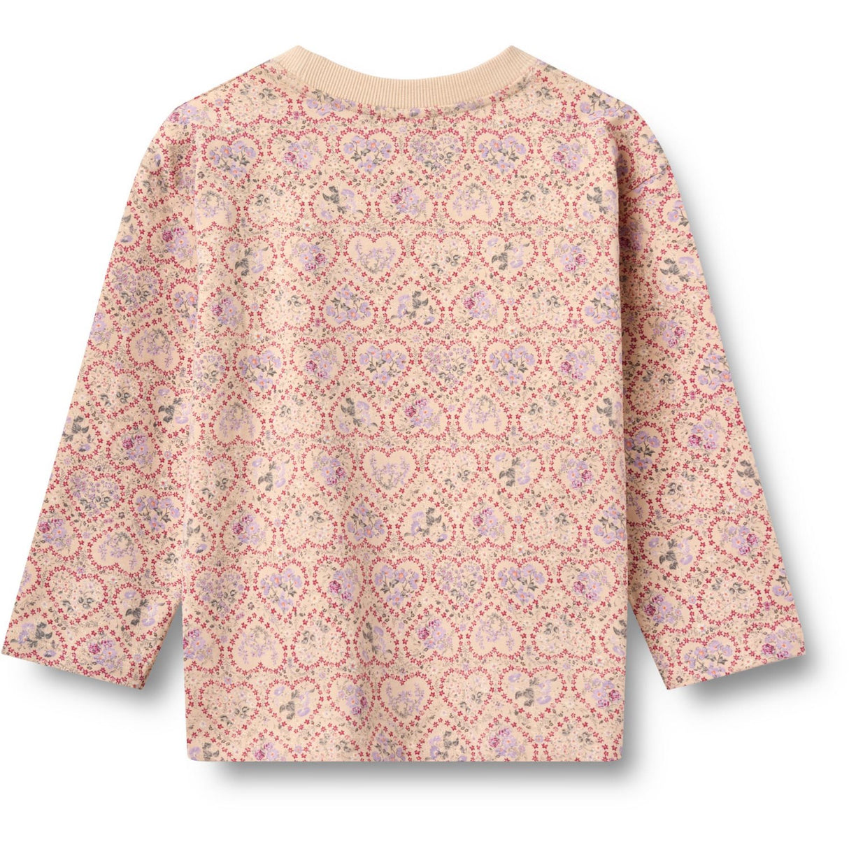 Wheat Magenta Heart Flowers T-Shirt L/S Dixie