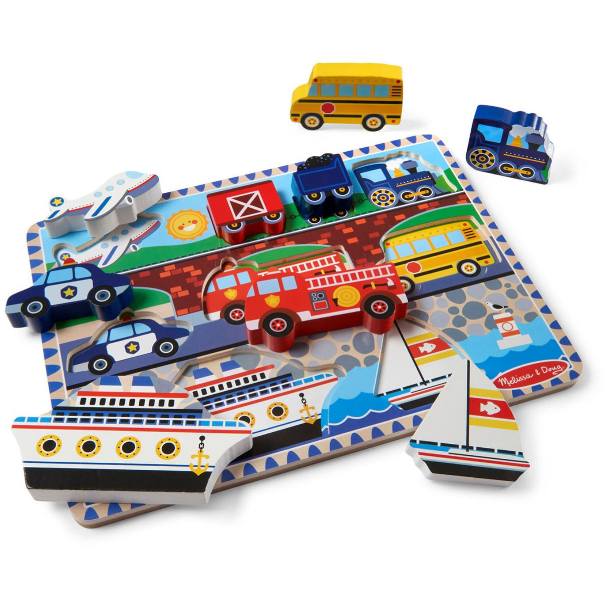 Melissa & Doug Multifarvet Pussel - Chunky Brikker - Køretøjer