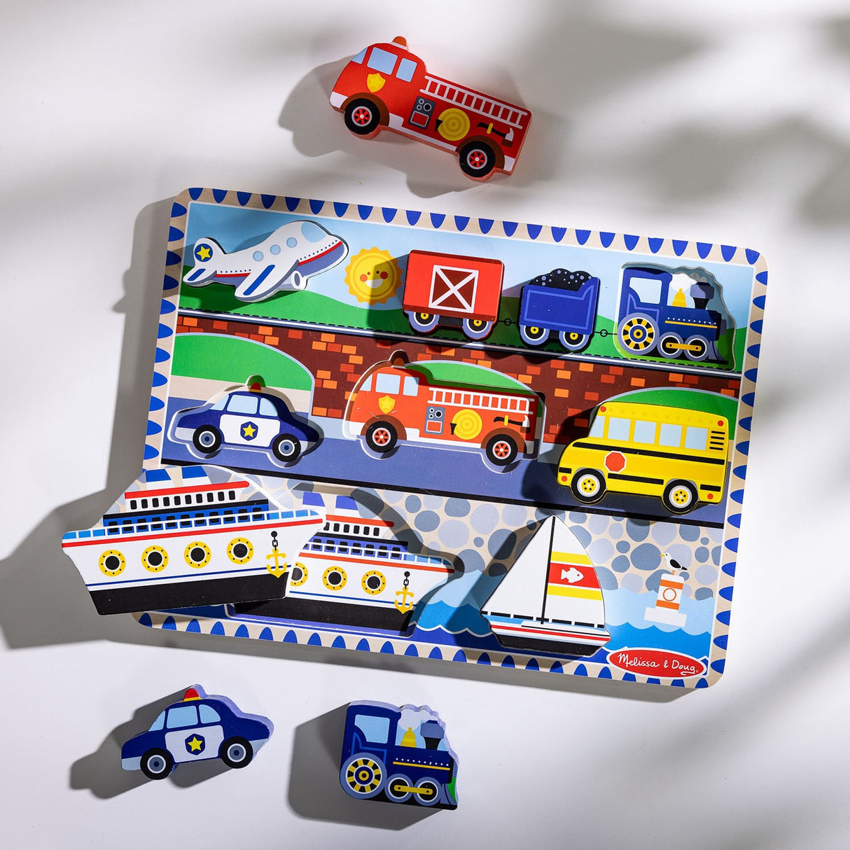 Melissa & Doug Multifarvet Pussel - Chunky Brikker - Køretøjer