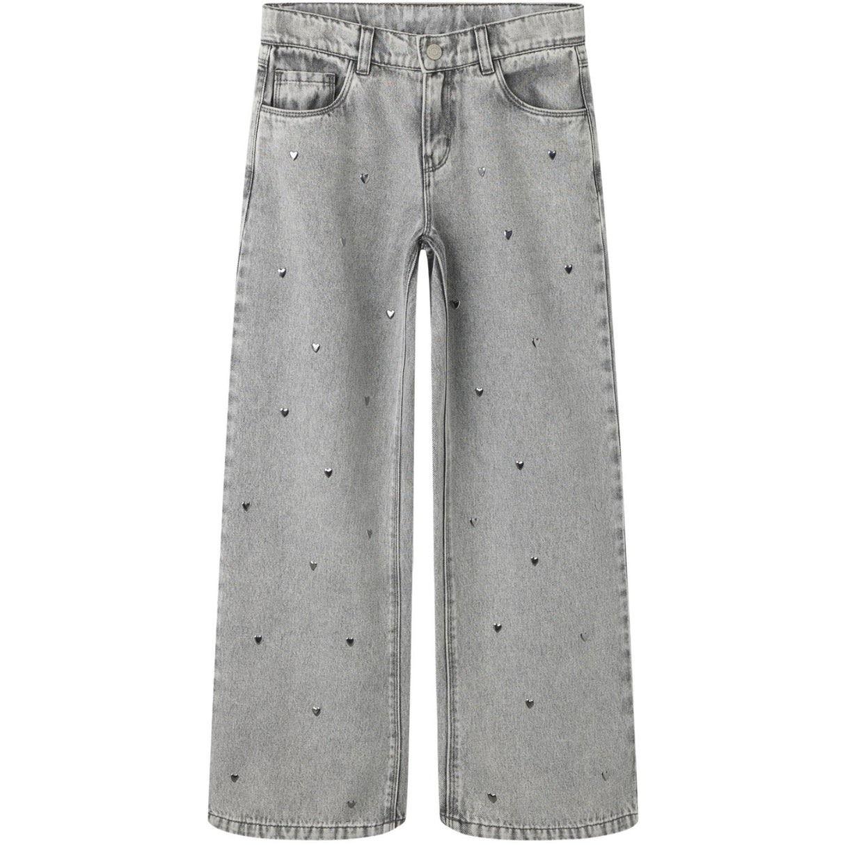 Name It Light Grey Denim Nkfrose Wide Heart Studs Jeans 2021-Za D