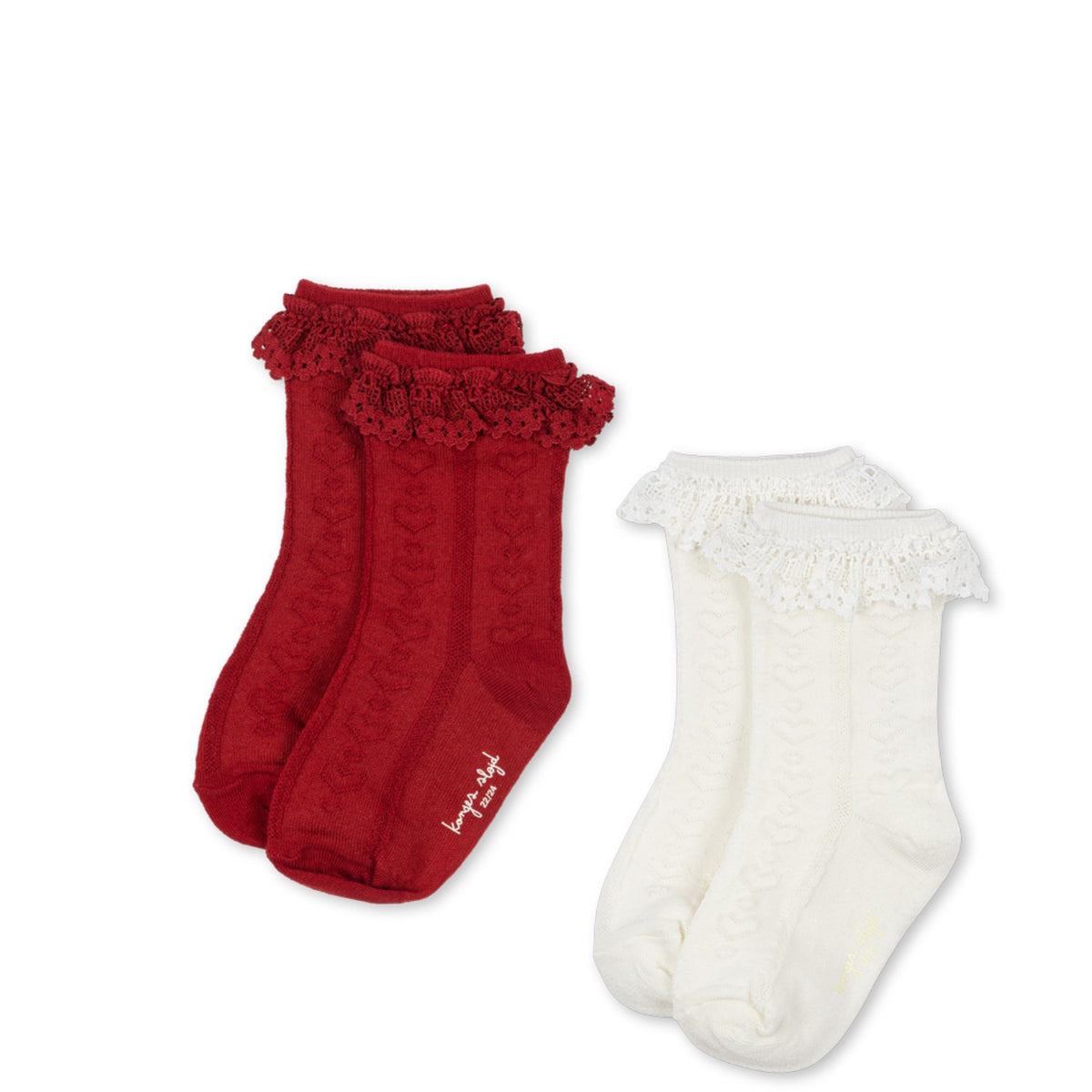 Konges Sløjd Red/Off White 2 Pack Pointelle Frill Strumpor