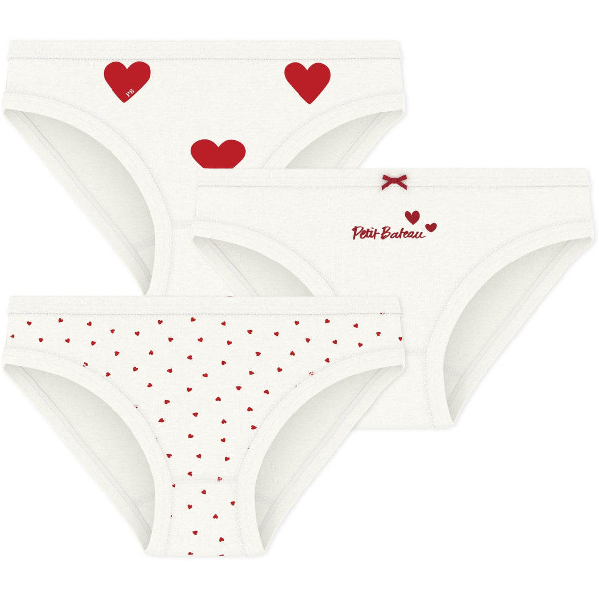 Petit Bateau Hearts Trosor 3-pack