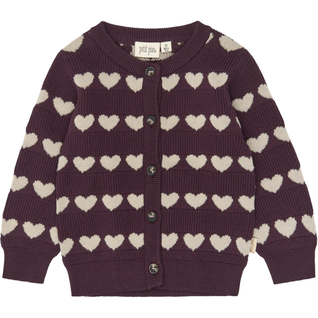 Petit Piao Huckleberry Heart Aop Ppelia Stickad Cardigan