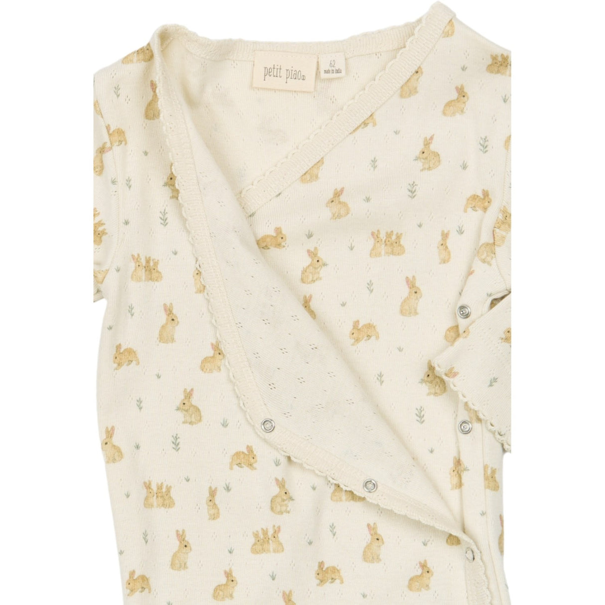 Petit Piao Eggnog Rabbit Aop Ppdio L_S Byxdress Fold Feet Pointelle Nb