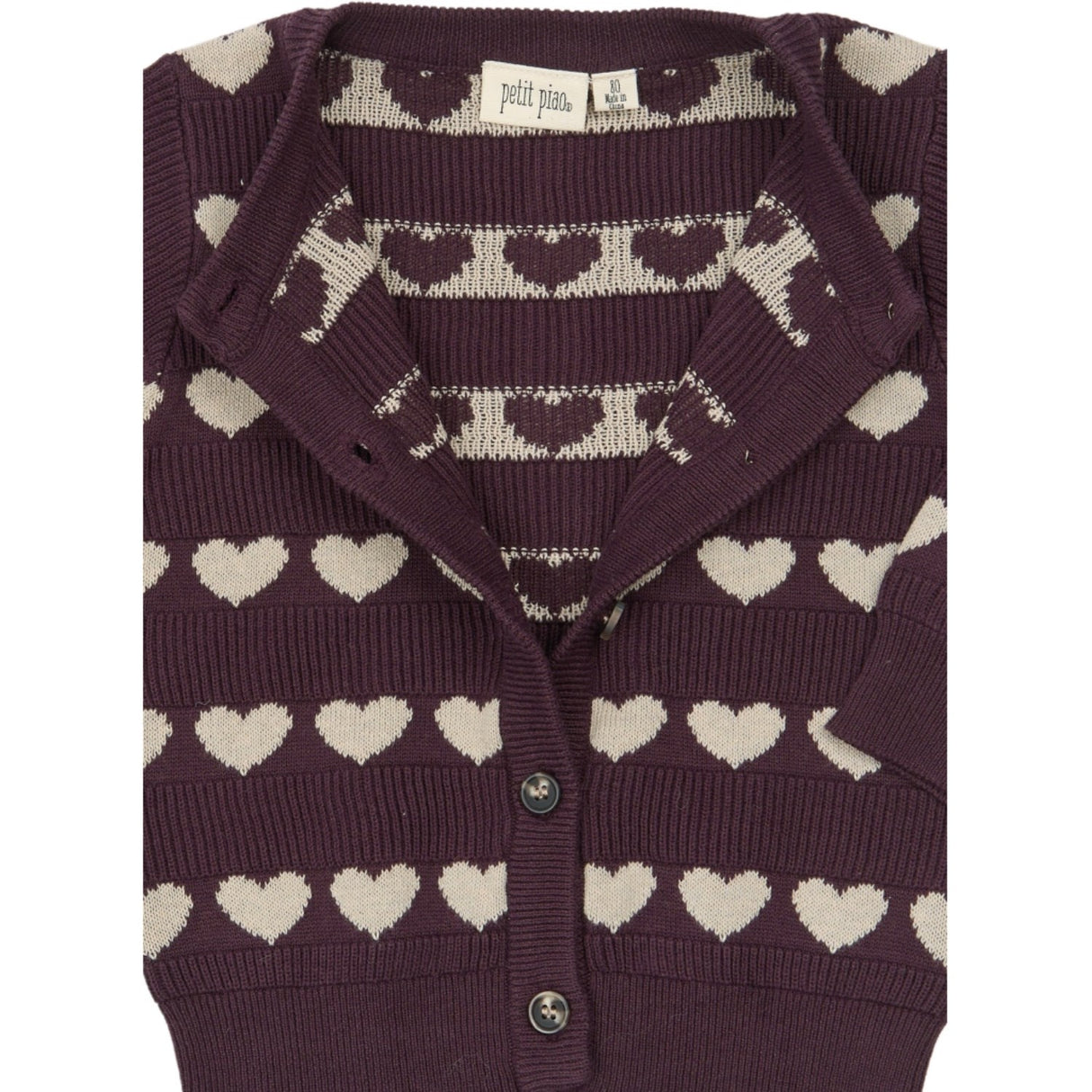 Petit Piao Huckleberry Heart Aop Ppelia Stickad Cardigan