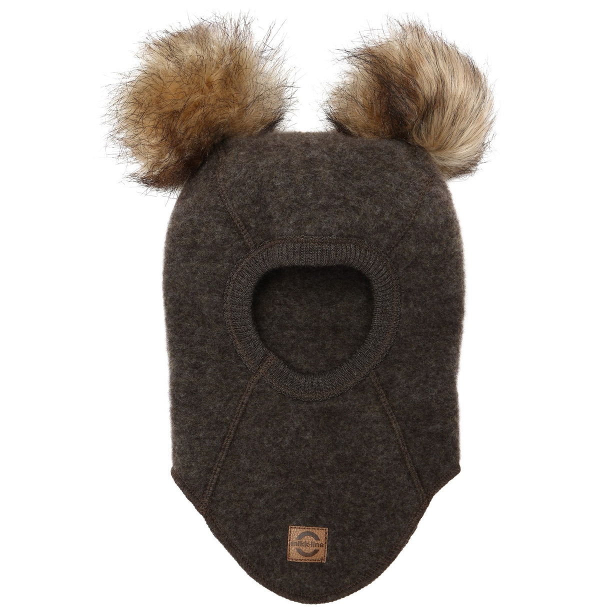 Mikk-Line Dark Brown Melange ull Balaclava med tofs