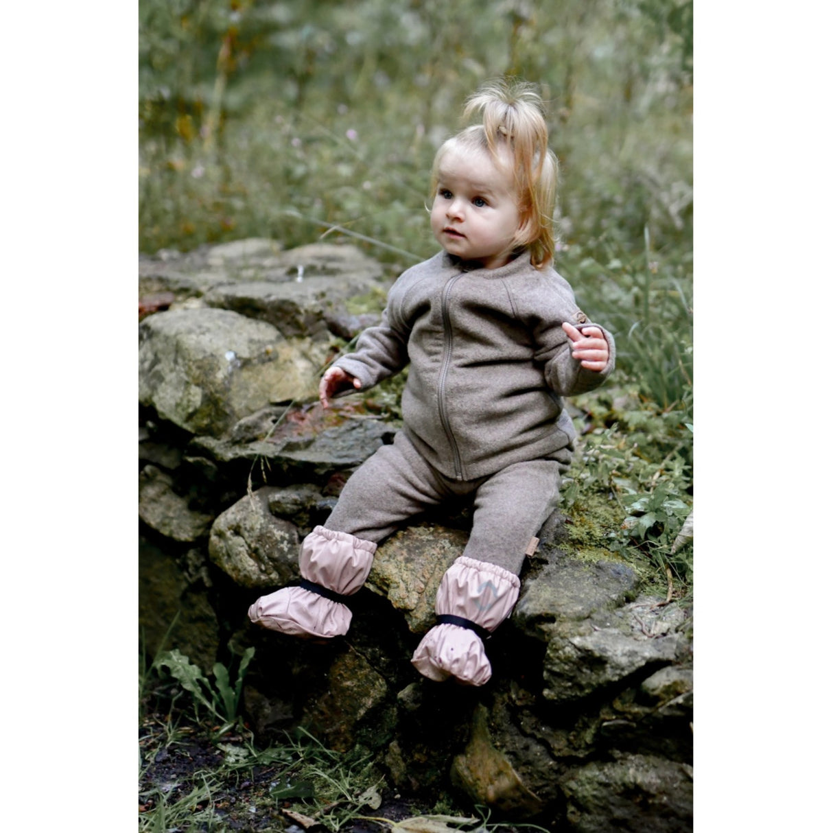 Mikk-Line Rain Footies m. Fleece Adobe Rose