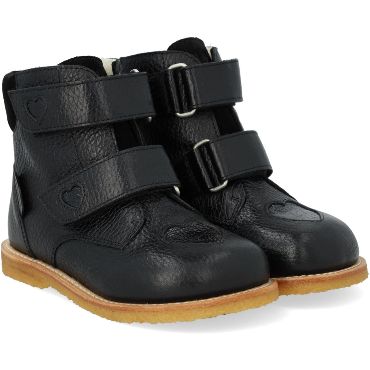 Angulus Black/Black/Black Tex-Støvle Med Funklende Glitterhjerter