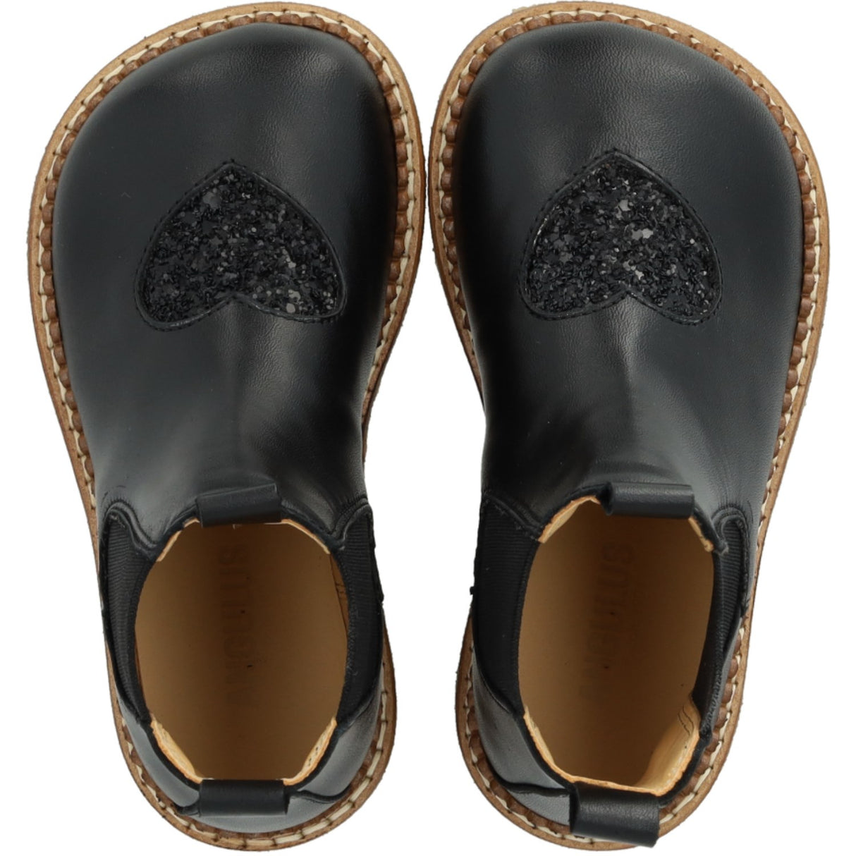 Angulus Black/Black Glitter/Black Elastic Chelsea Stövlar Med Hjerte