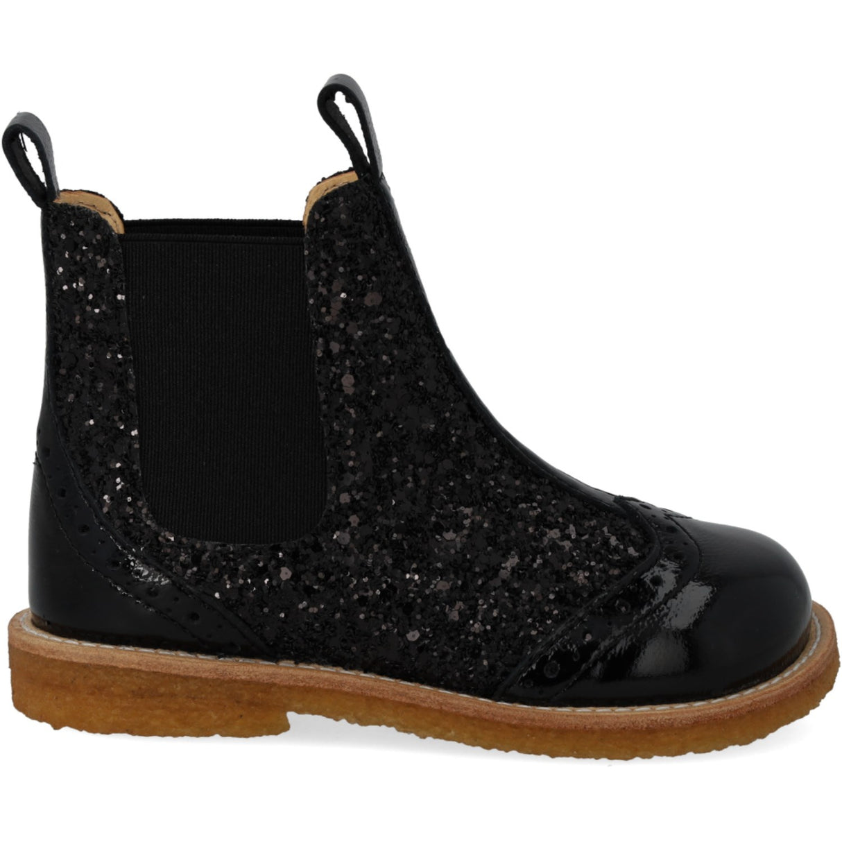 Angulus Black/Black Glitter/Black Elastic Chelsea Stövlar Med Glitter Og Brogues Detaljer