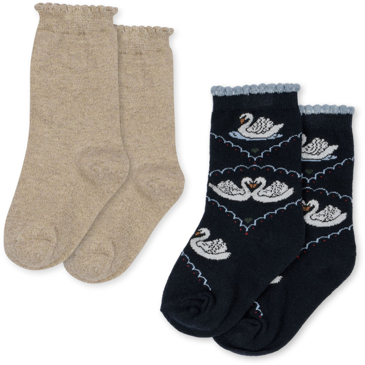 Konges Sløjd Navy/Off White 2 Pack Jacquard Swan Strumpor