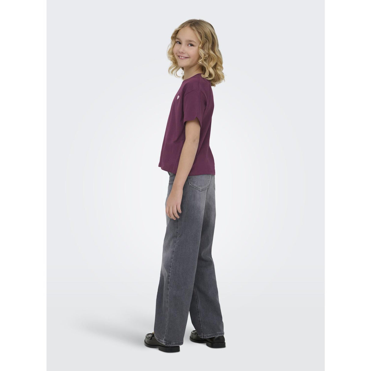 kids ONLY Mauve Wine Heart Emb/Sea Pink Kogmaiken Life Cropheart Ss Topp Jrs Noos