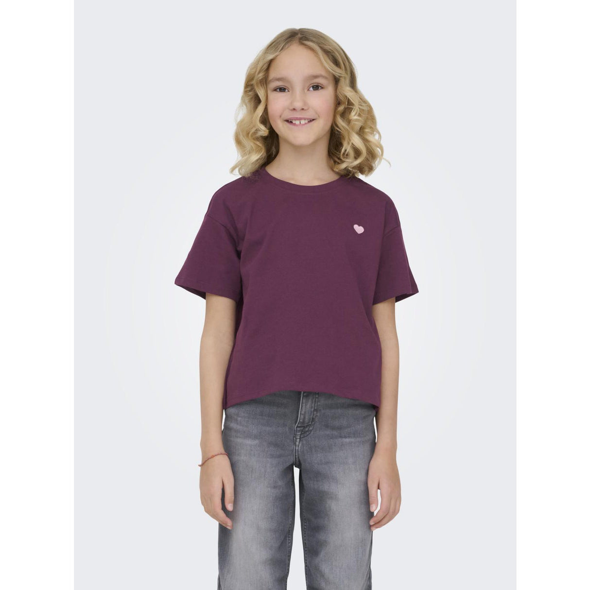 kids ONLY Mauve Wine Heart Emb/Sea Pink Kogmaiken Life Cropheart Ss Topp Jrs Noos