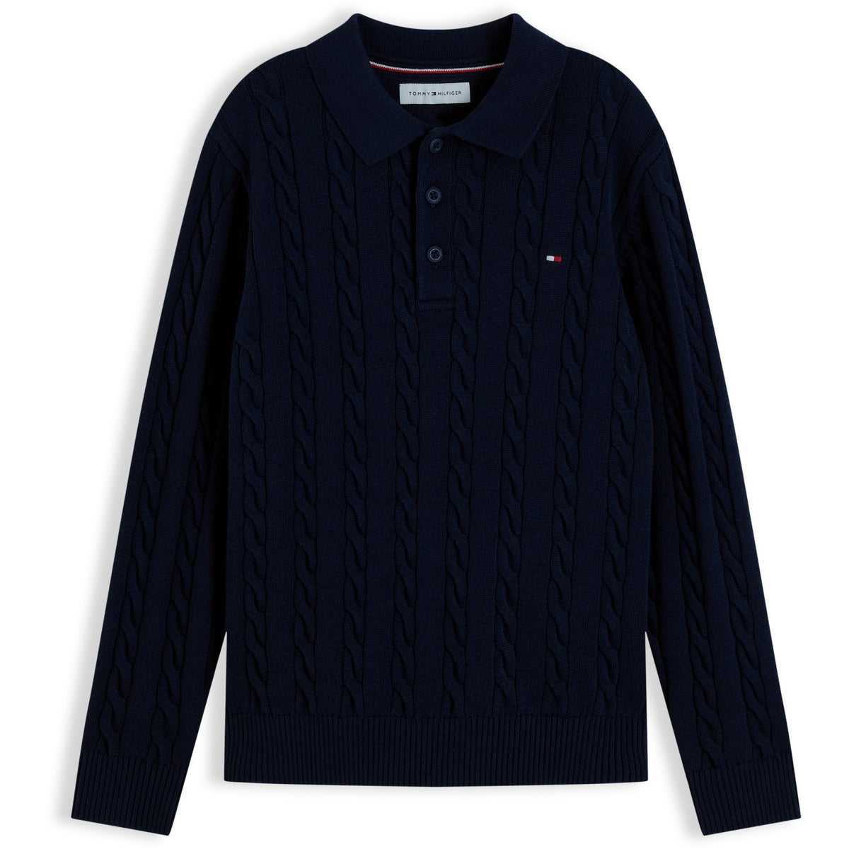 Tommy Hilfiger Dark Blue-Blue Bomull Cable Pikétröja Sweater