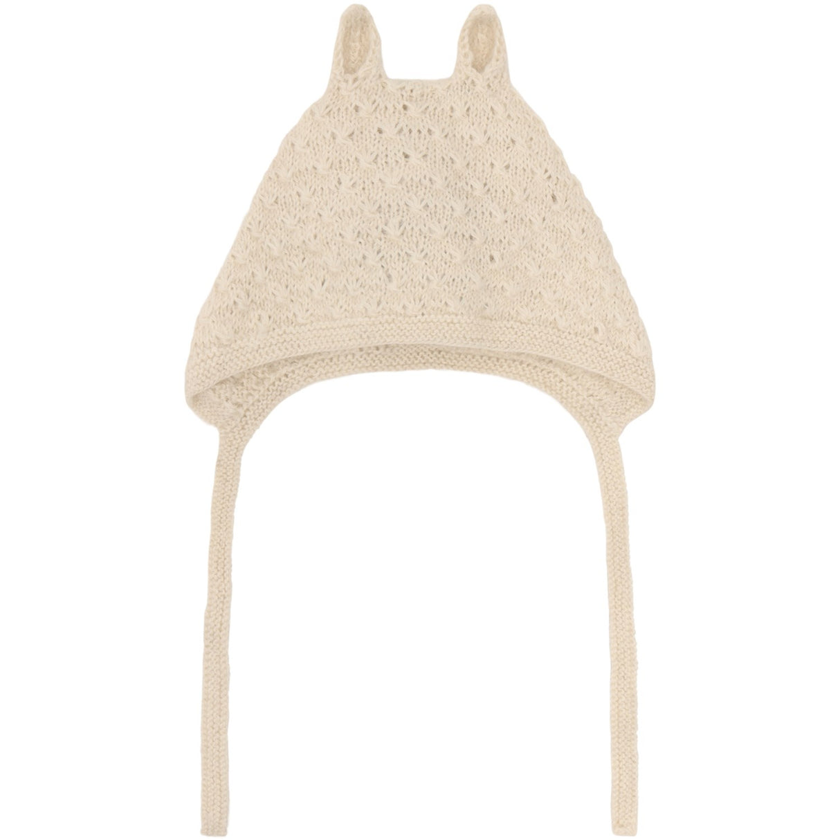 Huttelihut Off-White Bonnet Ears Alpaca Ull Stickad