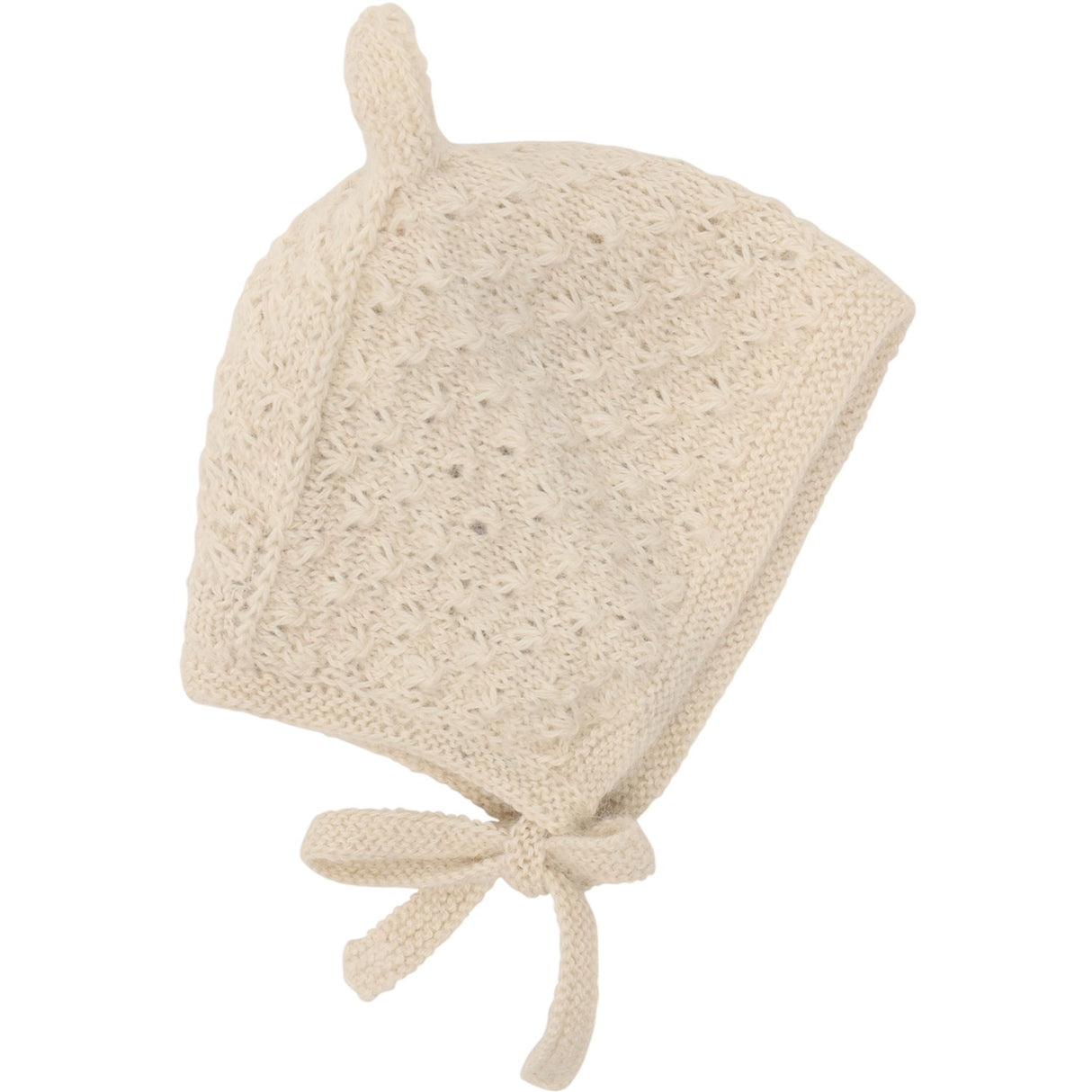 Huttelihut Off-White Bonnet Ears Alpaca Ull Stickad