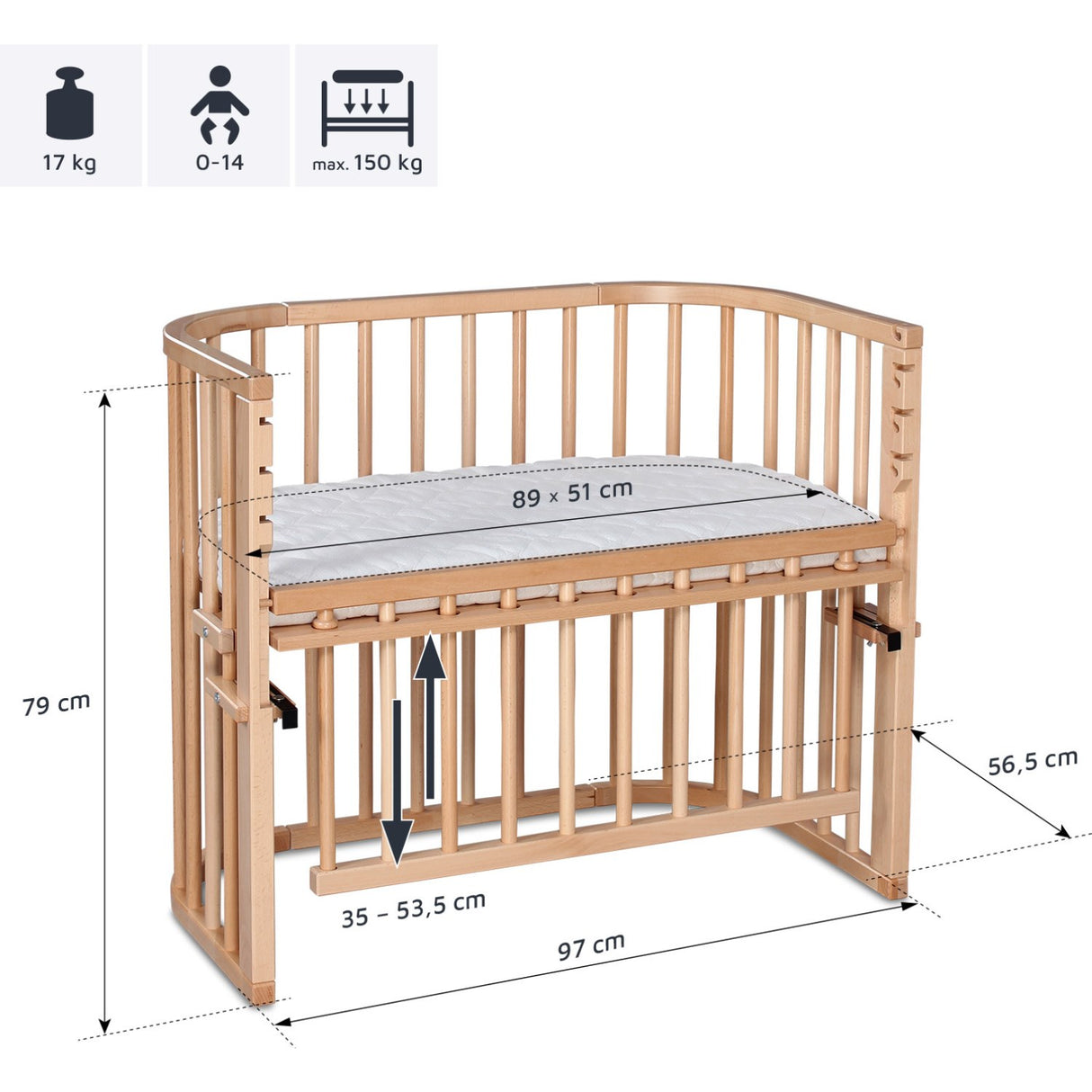 babybay® Natural Varnished Maxi Comfort Plus Co-sleeper