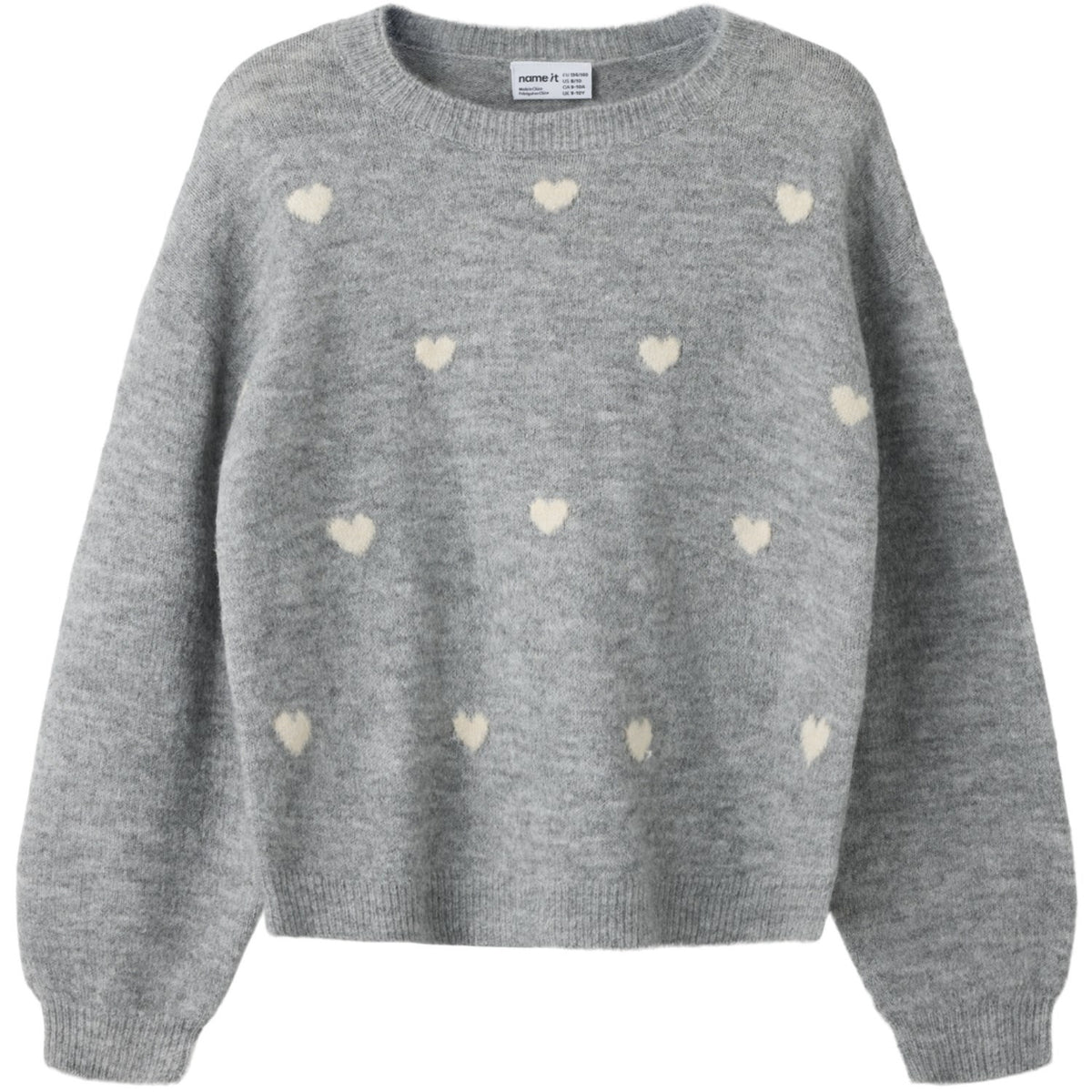 Name It Grey Melange Hearts In Birch Nkfogusse Ls Stickad