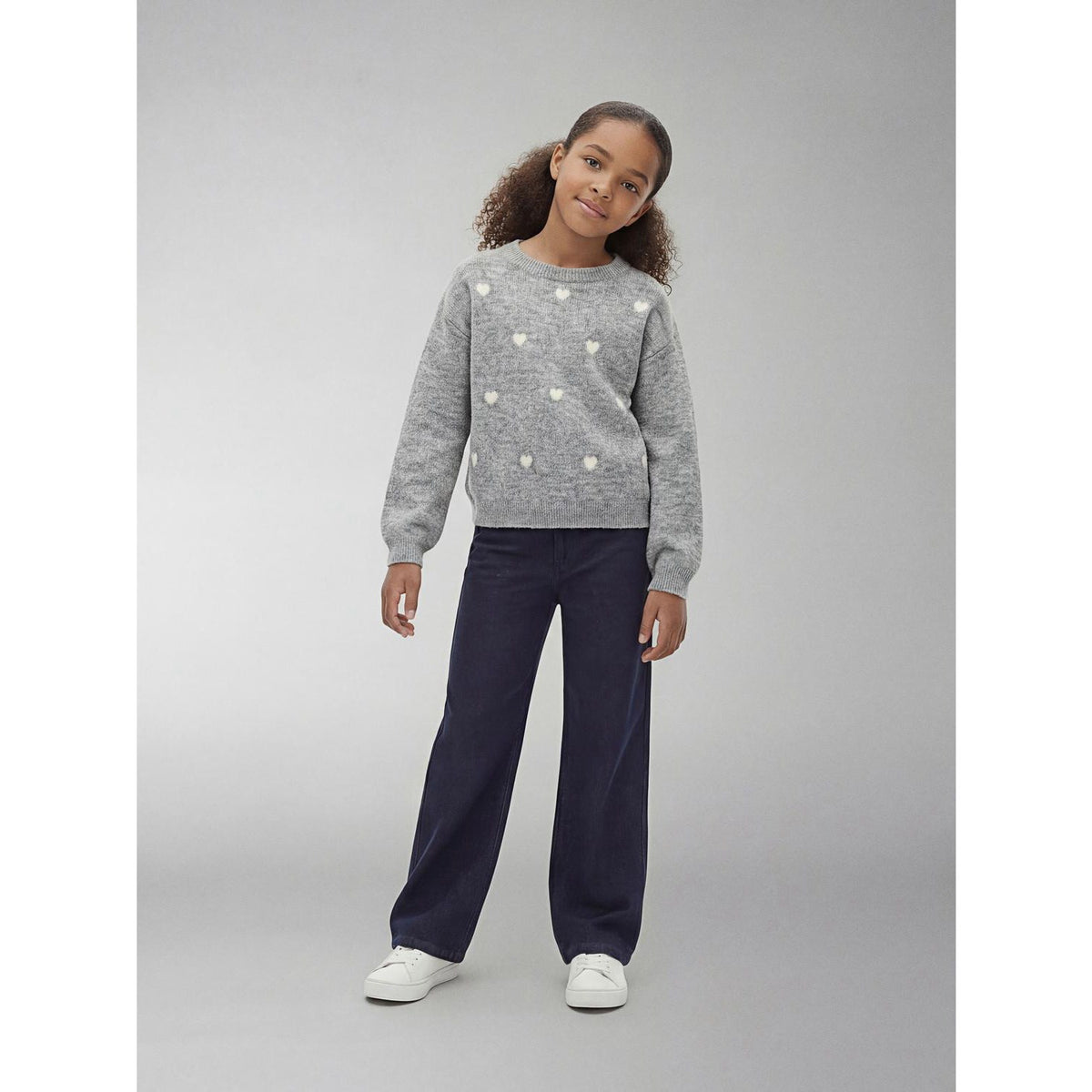 Name It Grey Melange Hearts In Birch Nkfogusse Ls Stickad