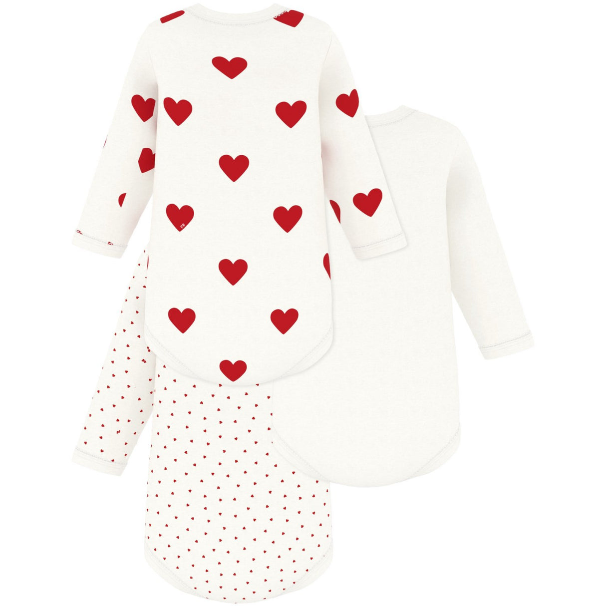 Petit Bateau Hearts/White Långärmad Body 3-pack