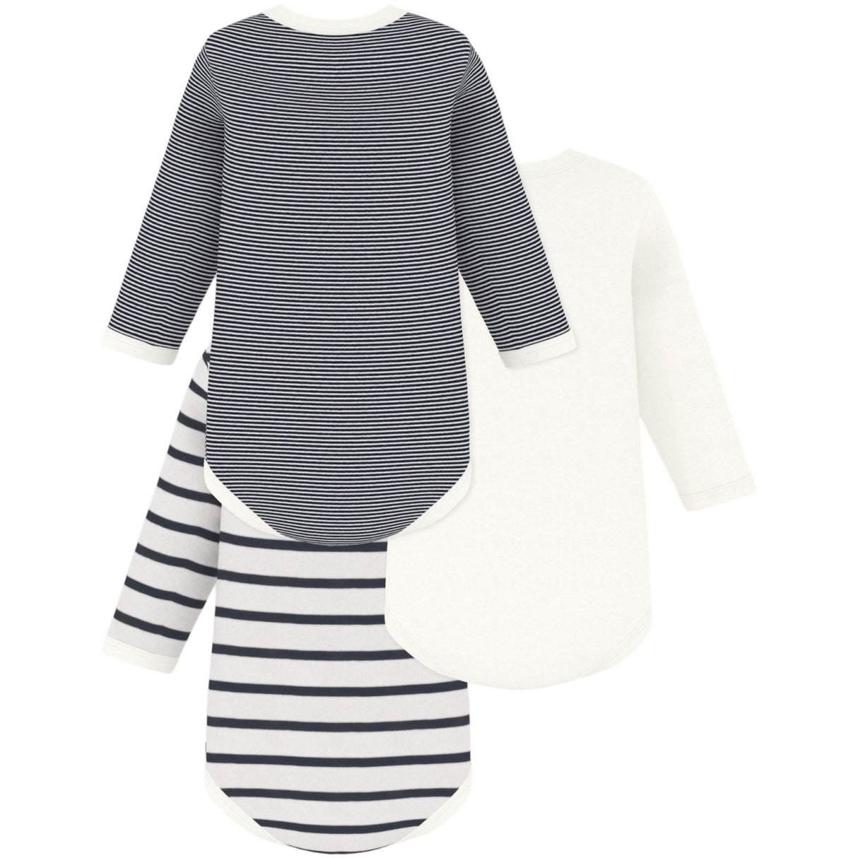 Petit Bateau Navy/White Långärmad Bodysuit 3-pack