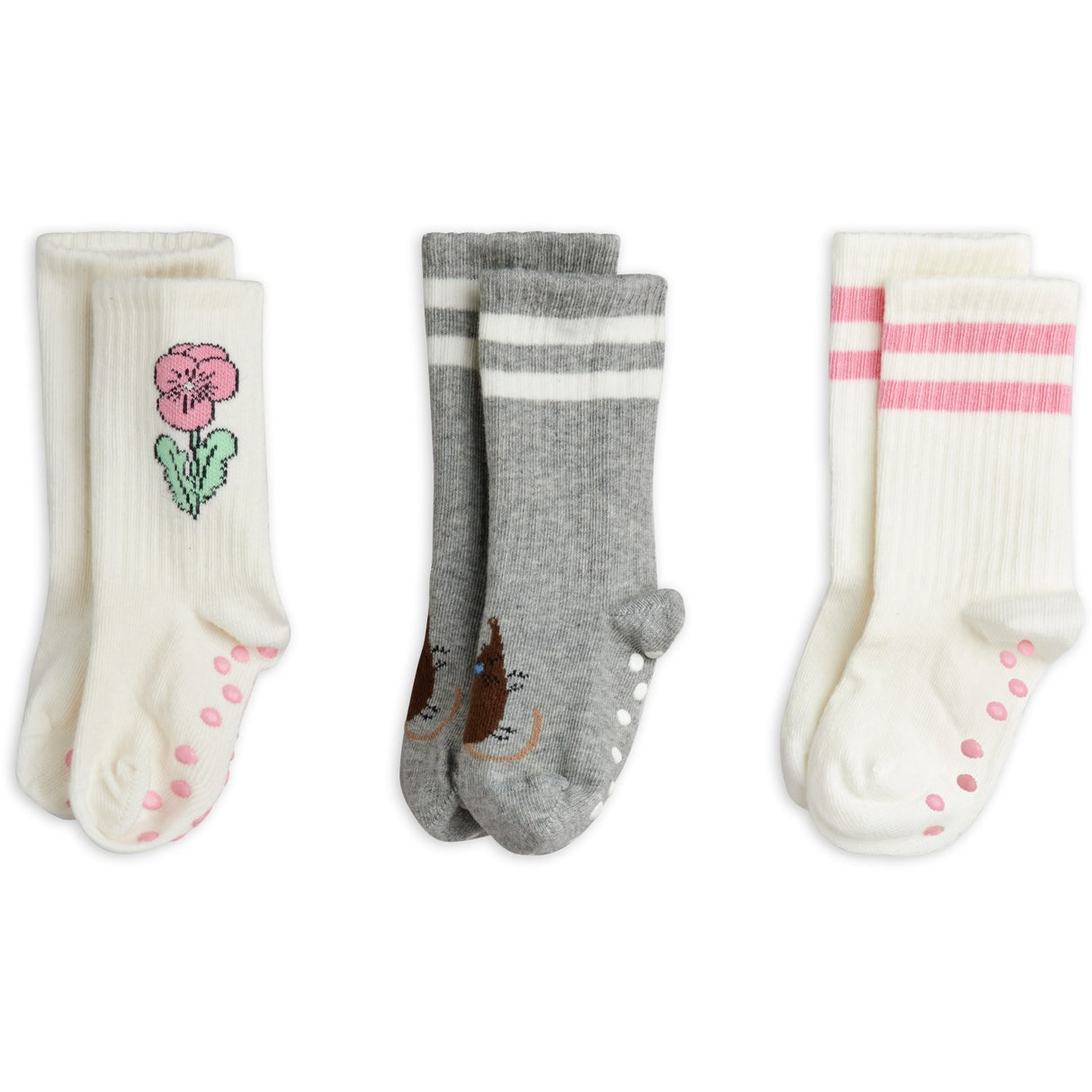 Mini Rodini Multi Elephant Shrew 3-Pack Anti-Slip Strumpor