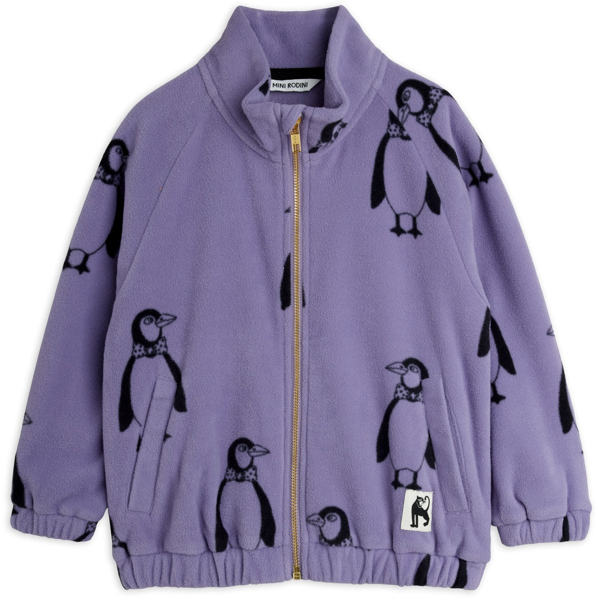 Mini Rodini Purple Penguin AOP Fleece Jacka