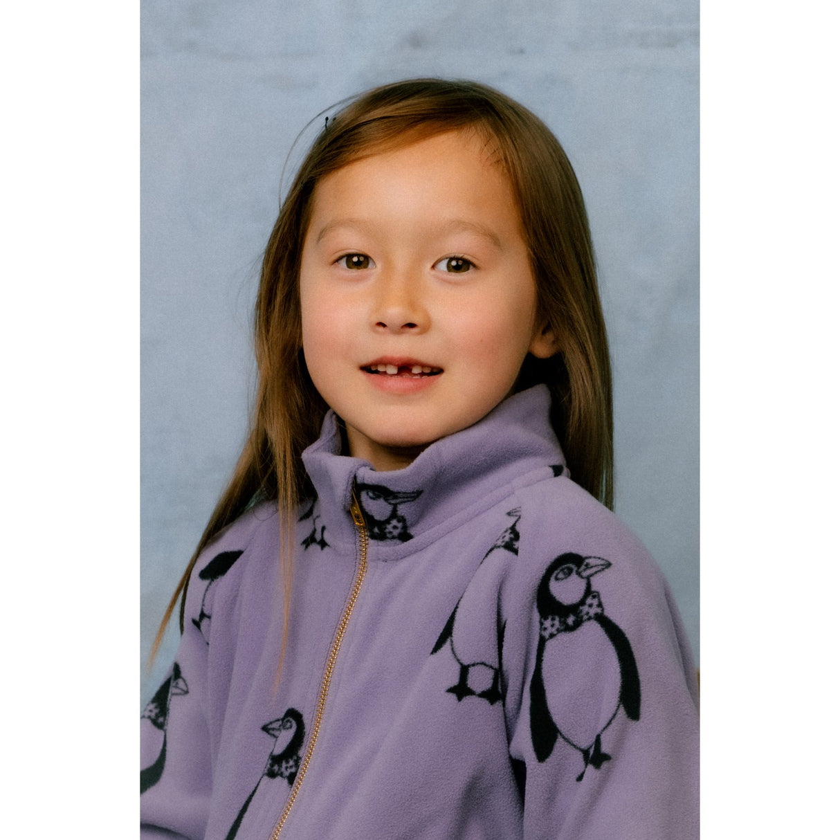 Mini Rodini Purple Penguin AOP Fleece Jacka