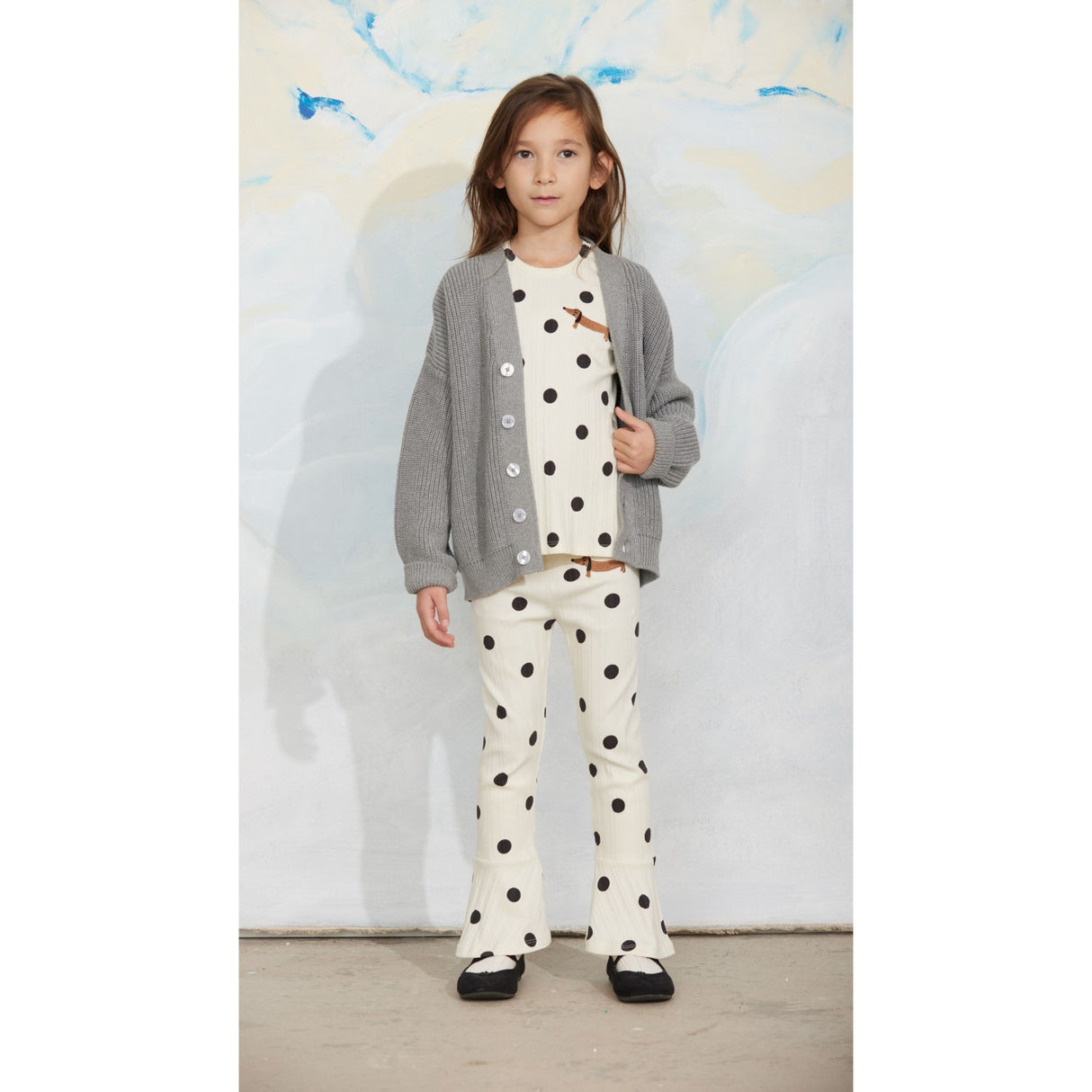 Mini Rodini Off-White Dots AOP Dog Flared Trousers