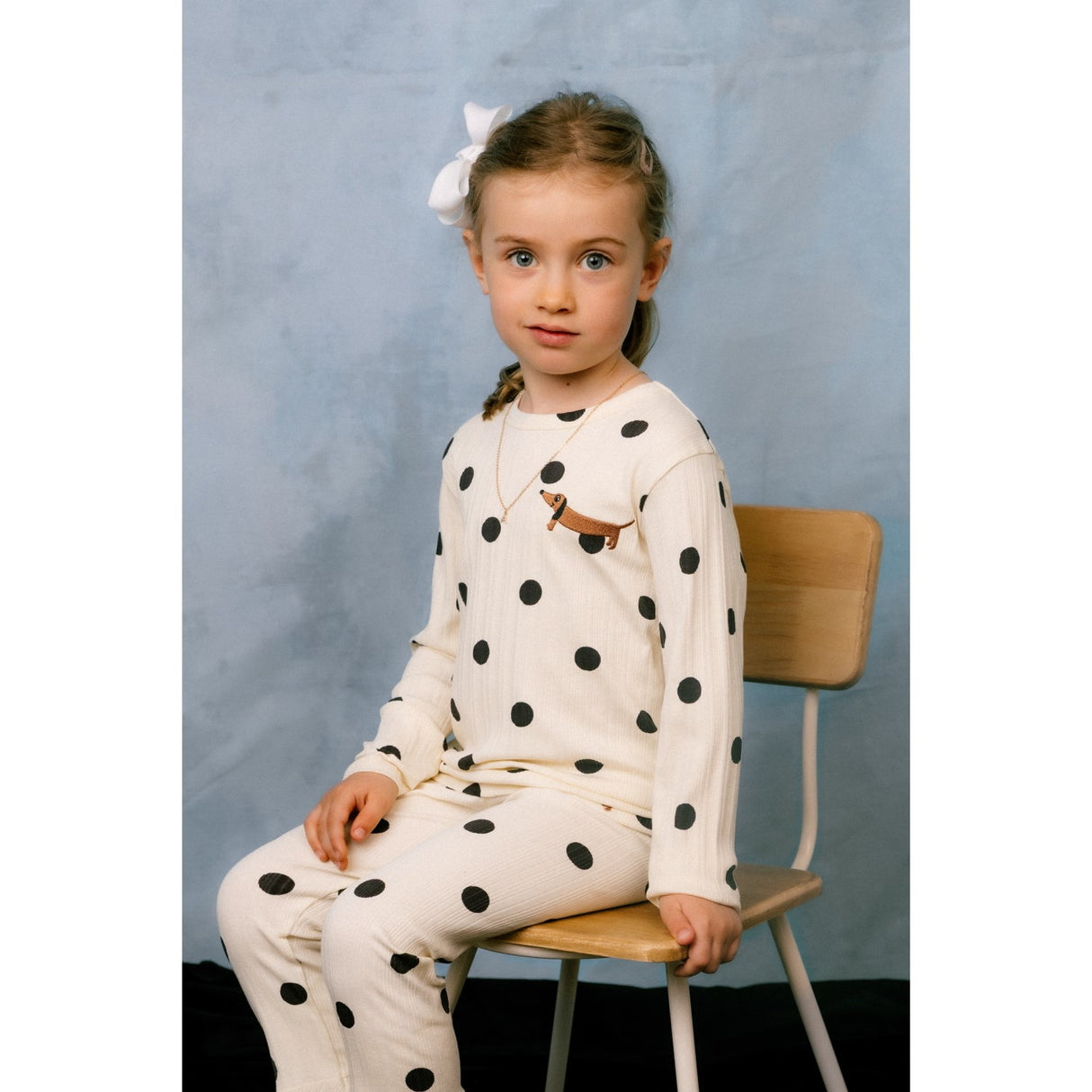 Mini Rodini Off-White Dots AOP Dog Ls Tee