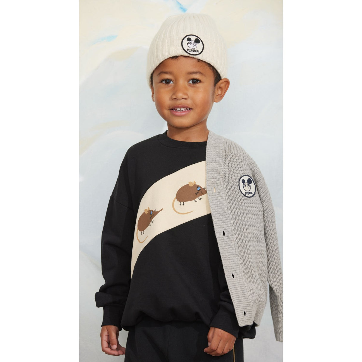 Mini Rodini Grey Melange Ritzratz Patch Stickad Cardigan