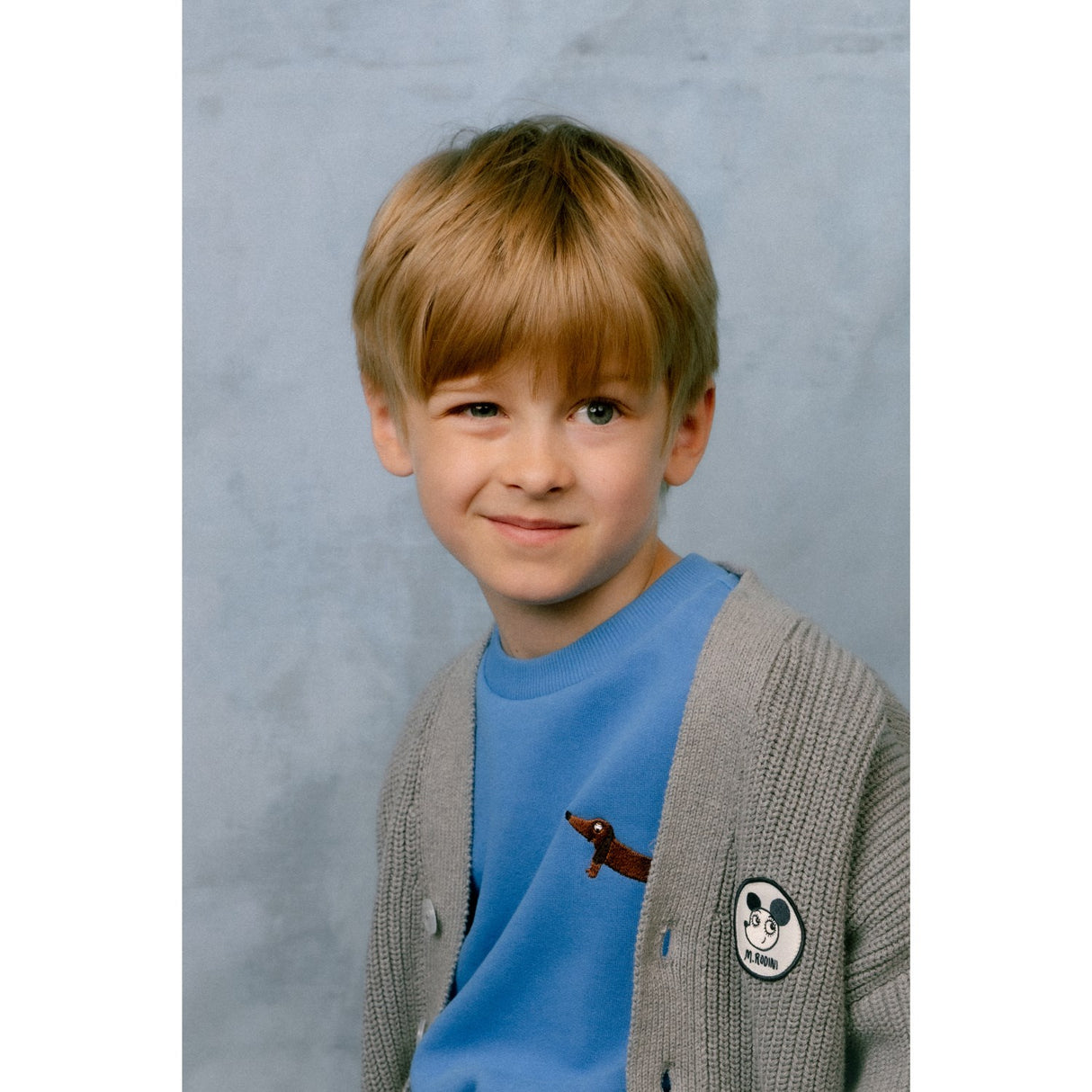 Mini Rodini Grey Melange Ritzratz Patch Stickad Cardigan