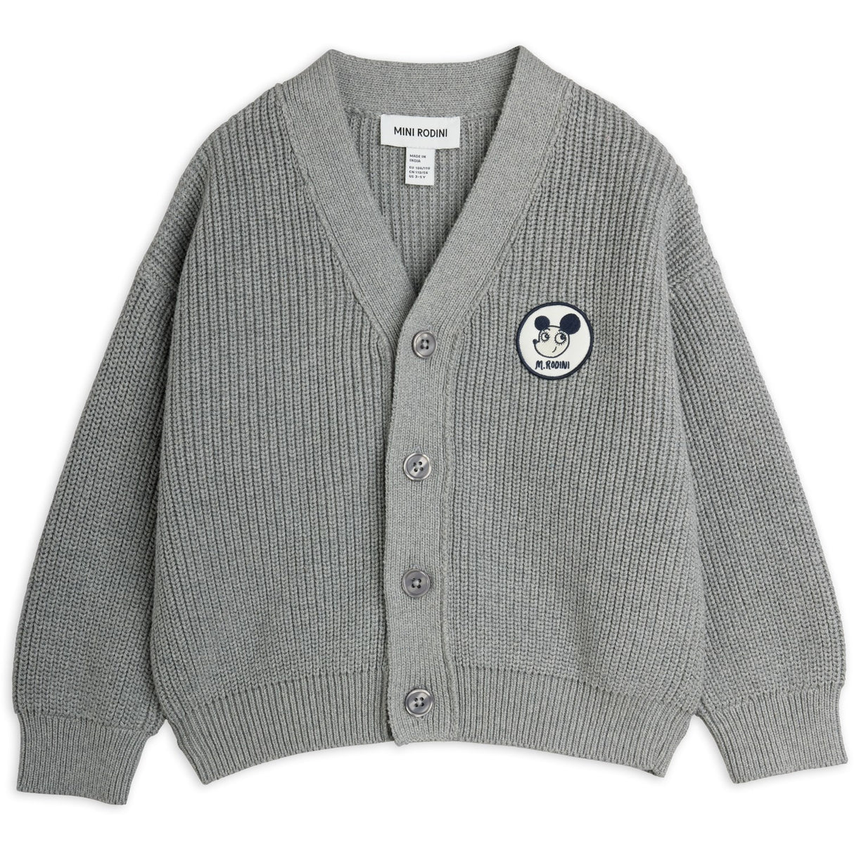 Mini Rodini Grey Melange Ritzratz Patch Stickad Cardigan
