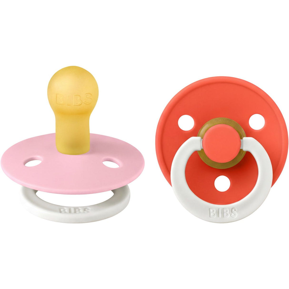 Bibs Baby Pink GLOW / Tango GLOW Napp Colour 2-Pack Latex