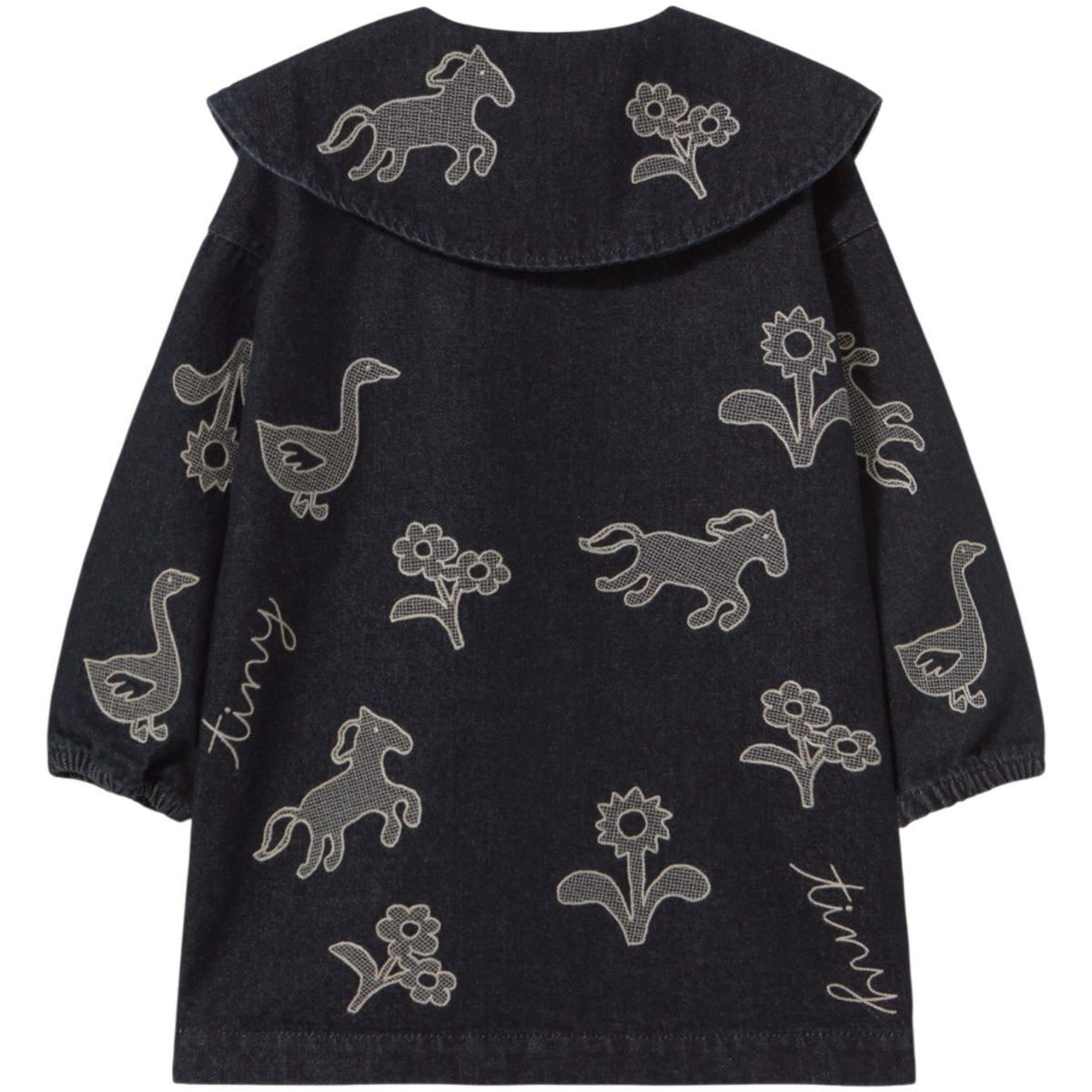 TinyCottons Denim Dark Wash 1 Horses & Flowers Denim Klänning