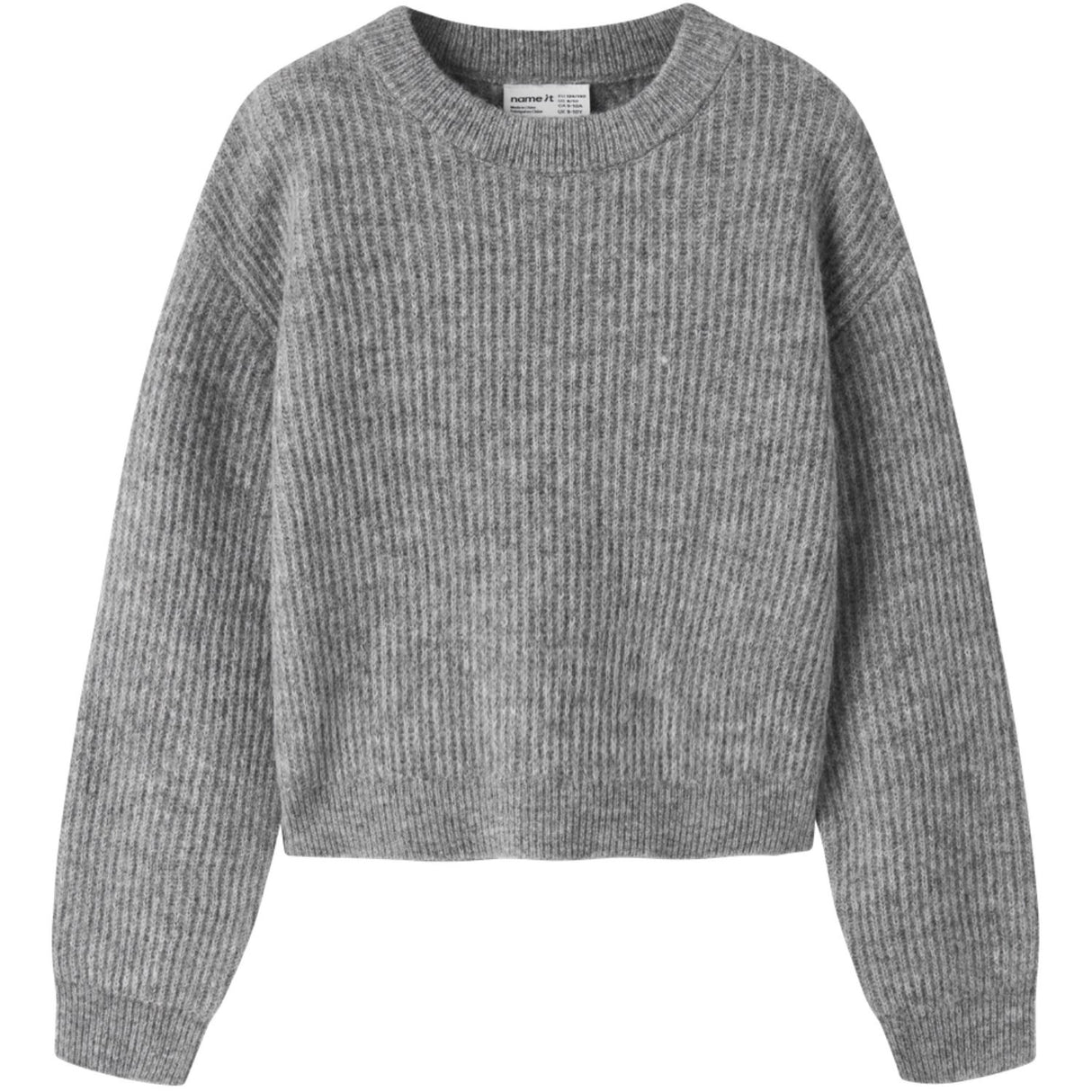 Name It Grey Melange Nkfholly Ls Boxy Kort Stickad Noos