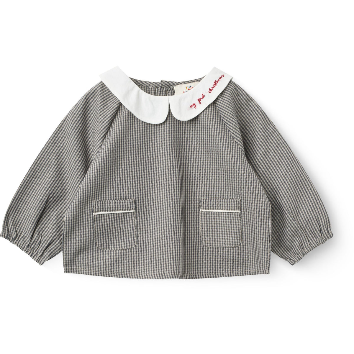 COPENHAGEN COLORS Grey Check Comb. Checkered Emb. Baby Sett M/ Blus Och Bloomers