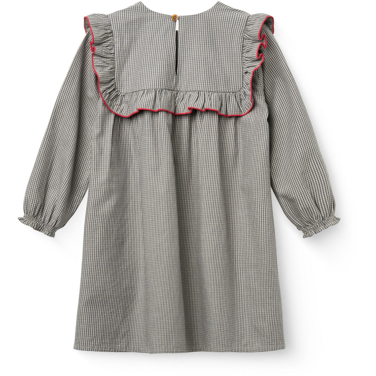 COPENHAGEN COLORS Grey Check Comb Long-Sleeved Klänning Med All-Over Embroidery