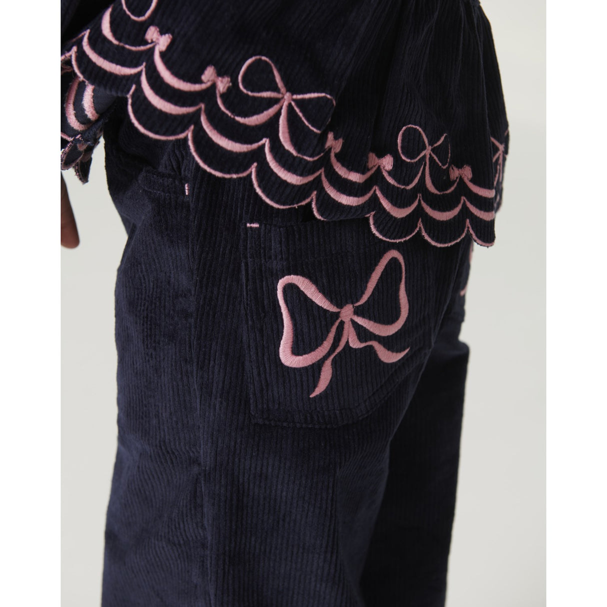 COPENHAGEN COLORS Navy Corduroy Pant M/ Wide Leg & Emb. On Backside Lomme