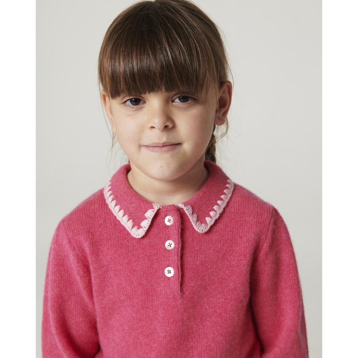 COPENHAGEN COLORS Fuschsia Comb. Cashmere Blus M/ Krage & Filt Stitch